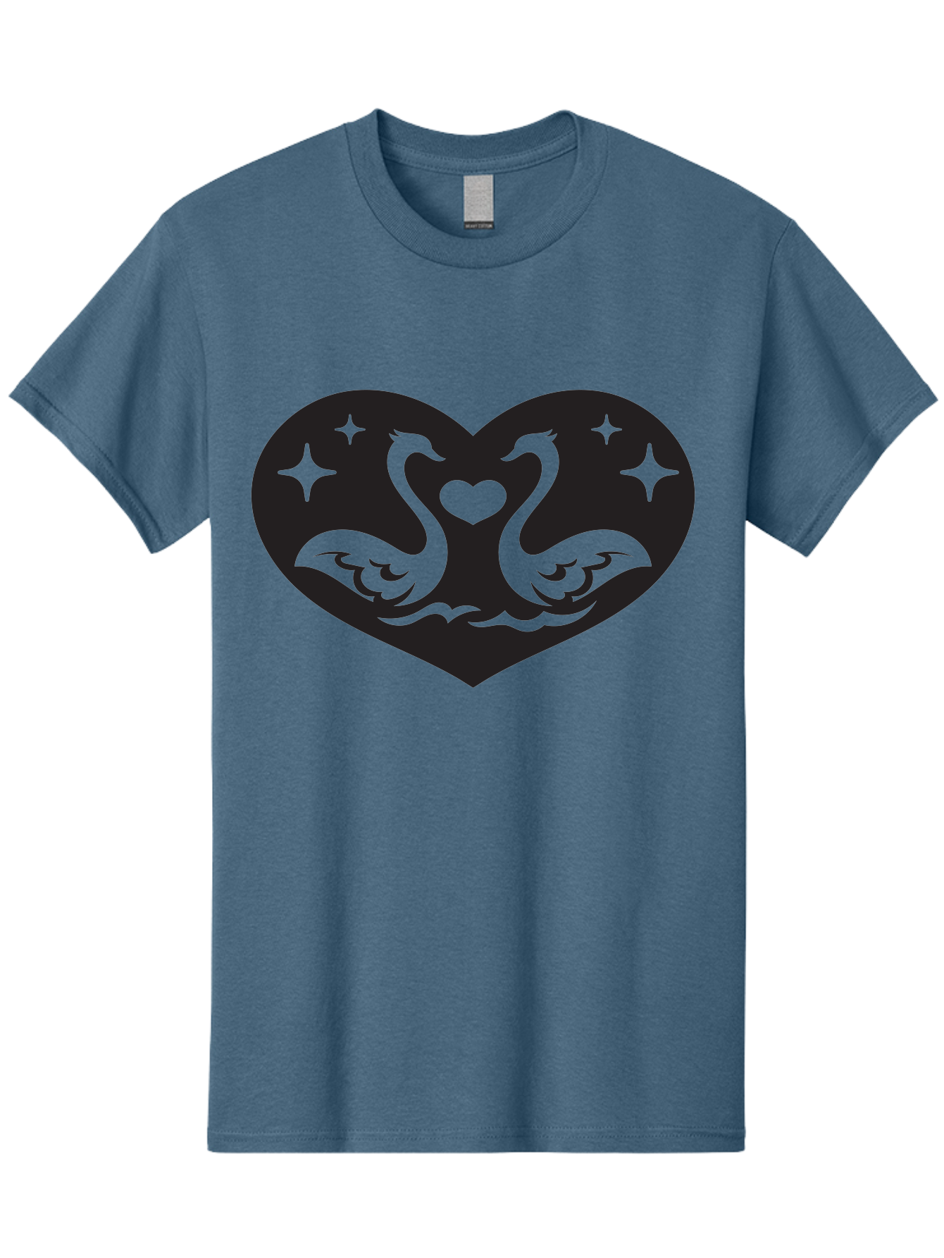 Swans-And-Heart Men'S Graphic Tee, 100% Cotton, Comfortable Casual Summer Wear, Machine Washable, Two Swans Forming A Heart Shape, Love Symbol, Swan Illustration, Heart-Shaped Graphic, Romantic Emblem, Starry Design, Whimsical Art, Love Art, Aab298