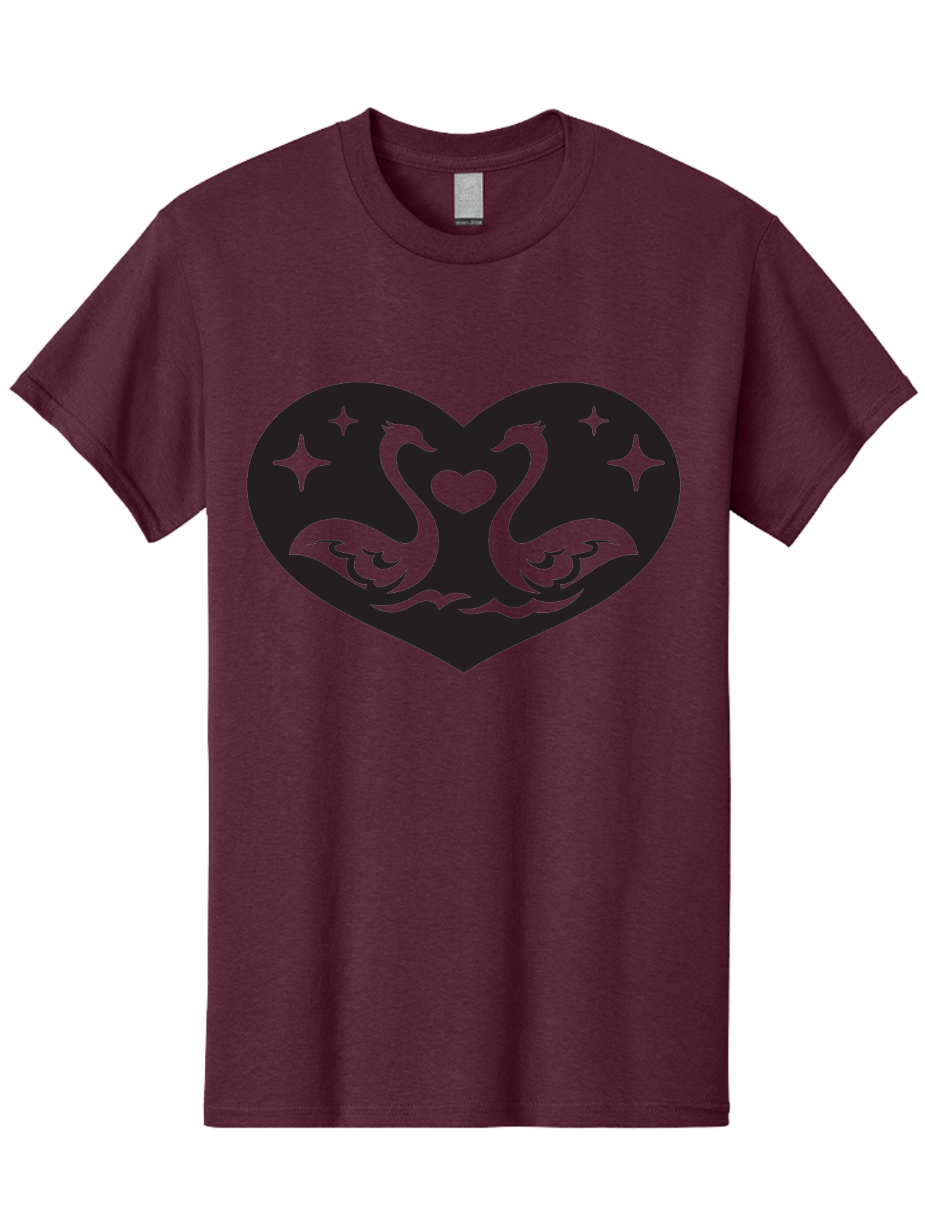 Swans-And-Heart Men'S Graphic Tee, 100% Cotton, Comfortable Casual Summer Wear, Machine Washable, Two Swans Forming A Heart Shape, Love Symbol, Swan Illustration, Heart-Shaped Graphic, Romantic Emblem, Starry Design, Whimsical Art, Love Art, Aab298