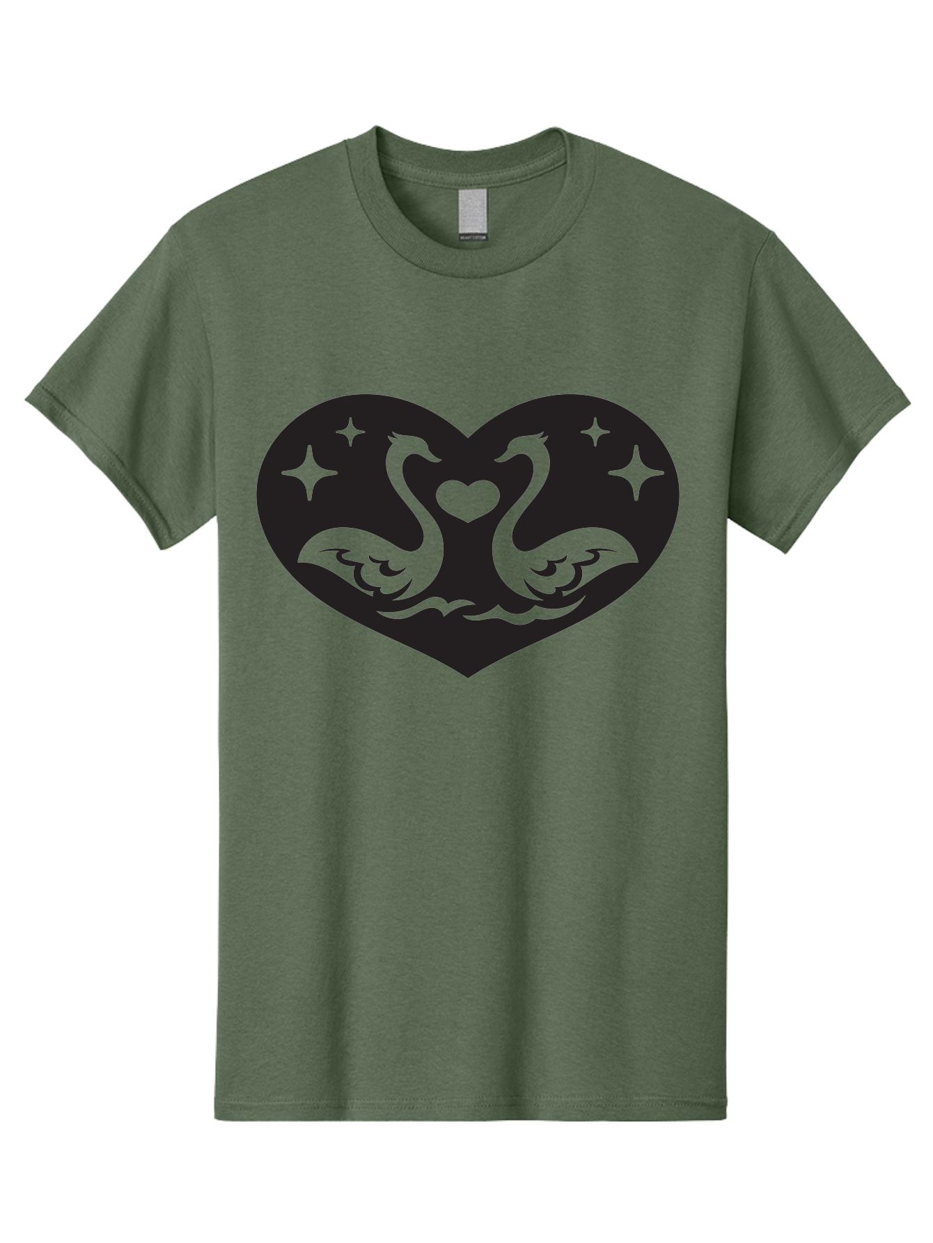 Swans-And-Heart Men'S Graphic Tee, 100% Cotton, Comfortable Casual Summer Wear, Machine Washable, Two Swans Forming A Heart Shape, Love Symbol, Swan Illustration, Heart-Shaped Graphic, Romantic Emblem, Starry Design, Whimsical Art, Love Art, Aab298