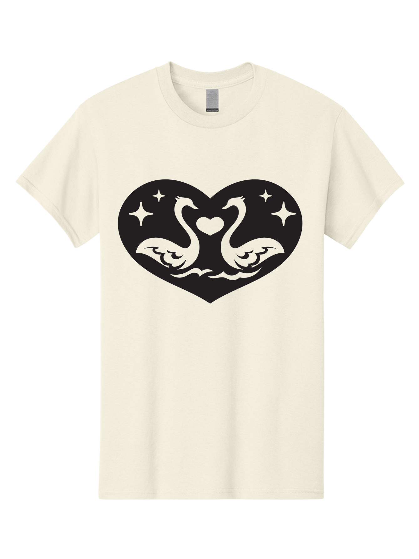 Swans-And-Heart Men'S Graphic Tee, 100% Cotton, Comfortable Casual Summer Wear, Machine Washable, Two Swans Forming A Heart Shape, Love Symbol, Swan Illustration, Heart-Shaped Graphic, Romantic Emblem, Starry Design, Whimsical Art, Love Art, Aab298