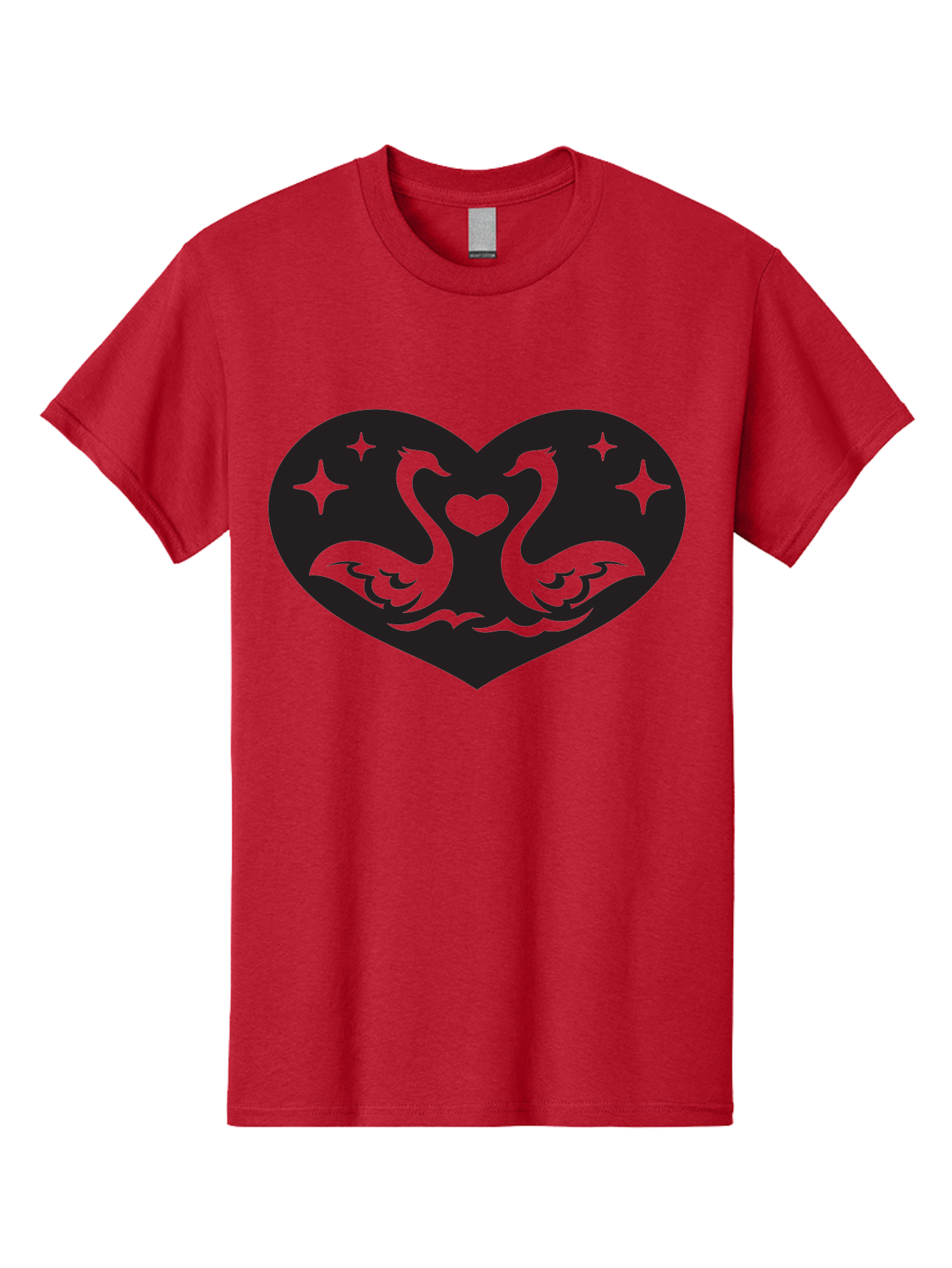 Swans-And-Heart Men'S Graphic Tee, 100% Cotton, Comfortable Casual Summer Wear, Machine Washable, Two Swans Forming A Heart Shape, Love Symbol, Swan Illustration, Heart-Shaped Graphic, Romantic Emblem, Starry Design, Whimsical Art, Love Art, Aab298