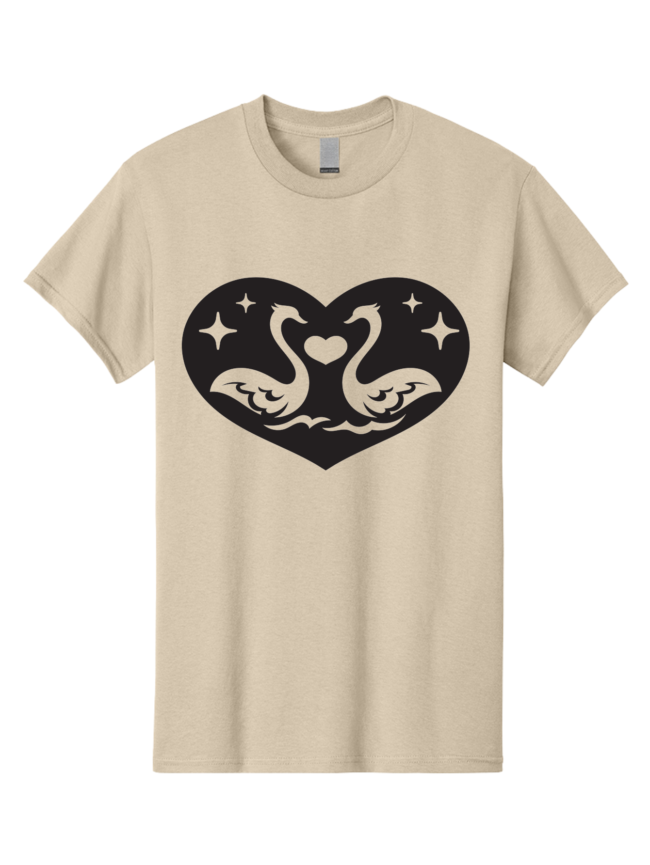 Swans-And-Heart Men'S Graphic Tee, 100% Cotton, Comfortable Casual Summer Wear, Machine Washable, Two Swans Forming A Heart Shape, Love Symbol, Swan Illustration, Heart-Shaped Graphic, Romantic Emblem, Starry Design, Whimsical Art, Love Art, Aab298