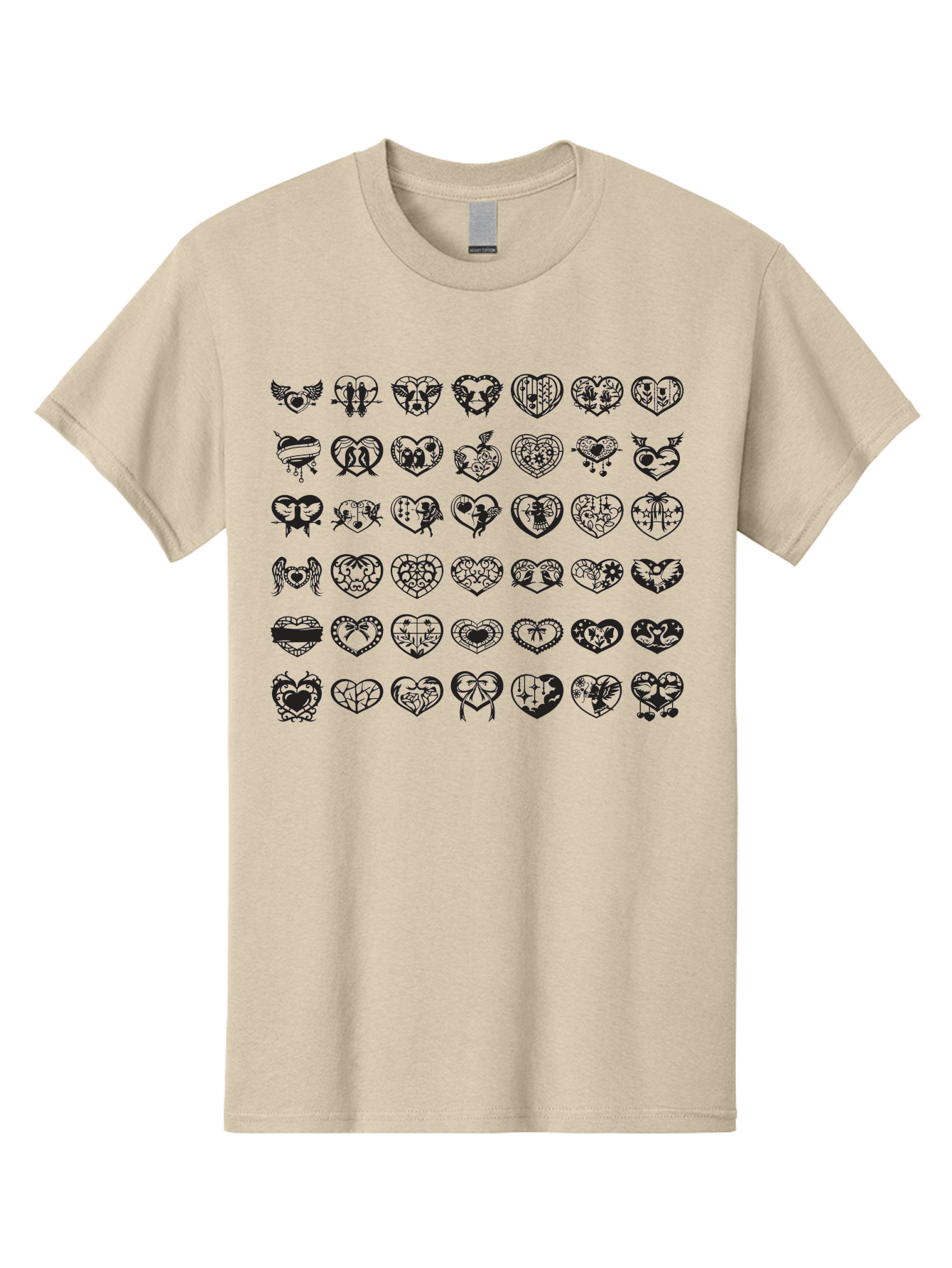 Tattooed-Hearts Men'S Graphic Tee, 100% Cotton, Comfortable Casual Summer Wear, Machine Washable, Tattoo Designs, Heart Shapes, Black Ink, Various Patterns, Symbolic Art, Heart Graphics, Tattoo Inspiration, Body Art, Symbolic Hearts, Aab299