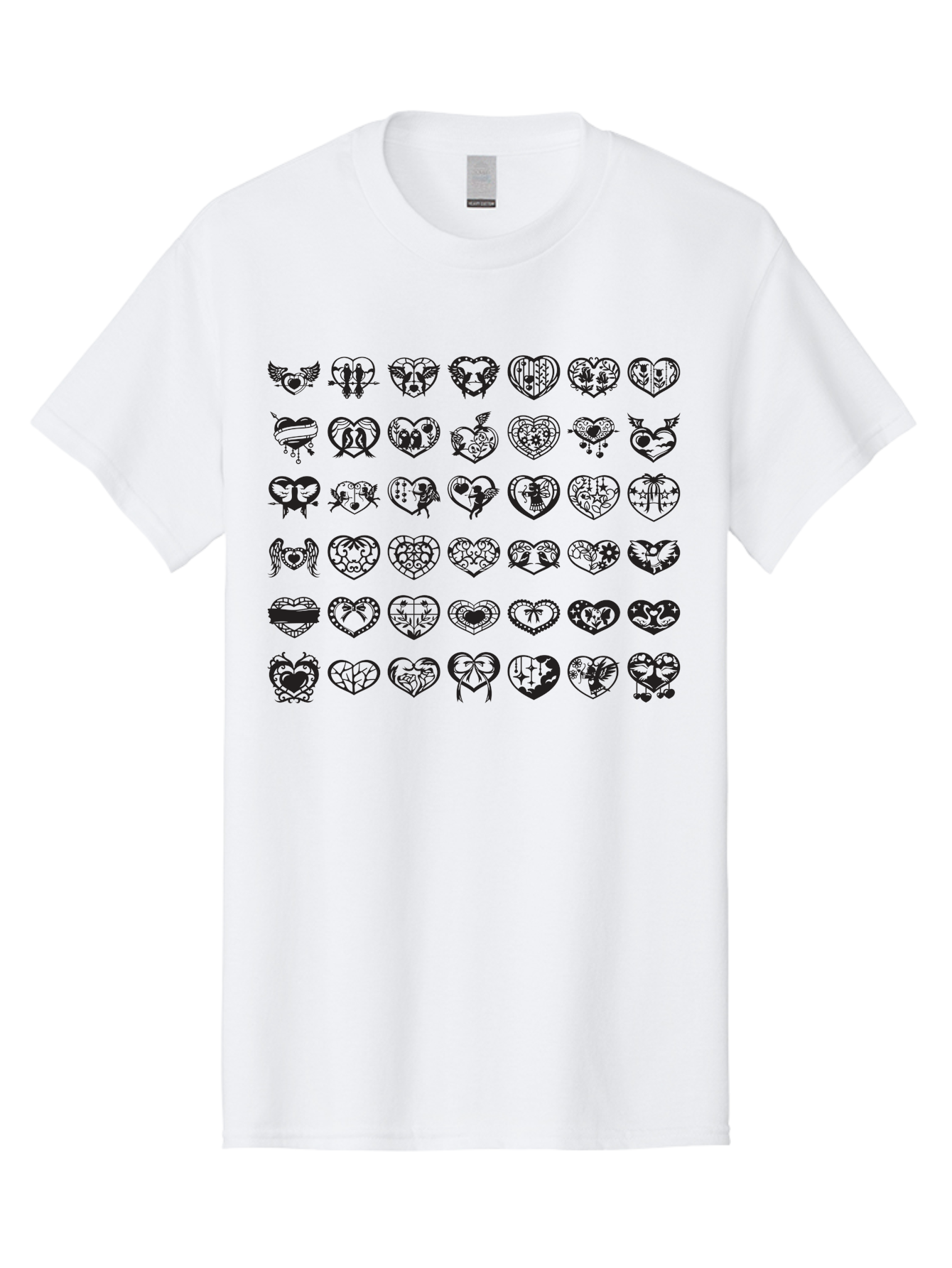 Tattooed-Hearts Men'S Graphic Tee, 100% Cotton, Comfortable Casual Summer Wear, Machine Washable, Tattoo Designs, Heart Shapes, Black Ink, Various Patterns, Symbolic Art, Heart Graphics, Tattoo Inspiration, Body Art, Symbolic Hearts, Aab299