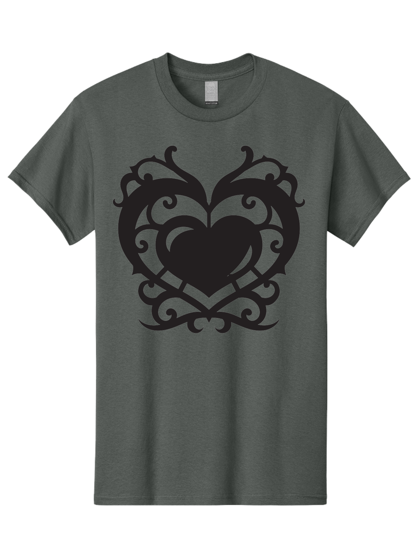 Tribal-Heart Men'S Graphic Tee, 100% Cotton, Comfortable Casual Summer Wear, Machine Washable, Heart Symbol, Decorative Heart, Gothic Design, Intricate Patterns, Filigree Art, Symbolic Love, Ornate Details, Heart Shape, Elegant Design, Aab300
