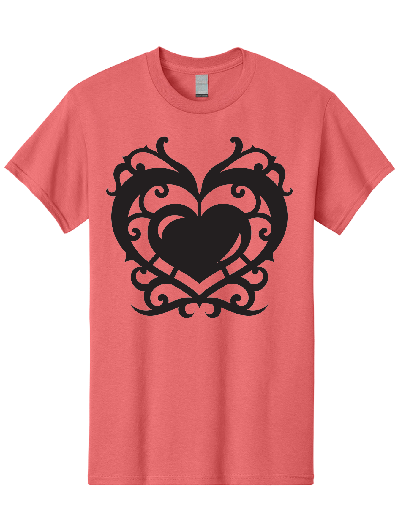 Tribal-Heart Men'S Graphic Tee, 100% Cotton, Comfortable Casual Summer Wear, Machine Washable, Heart Symbol, Decorative Heart, Gothic Design, Intricate Patterns, Filigree Art, Symbolic Love, Ornate Details, Heart Shape, Elegant Design, Aab300
