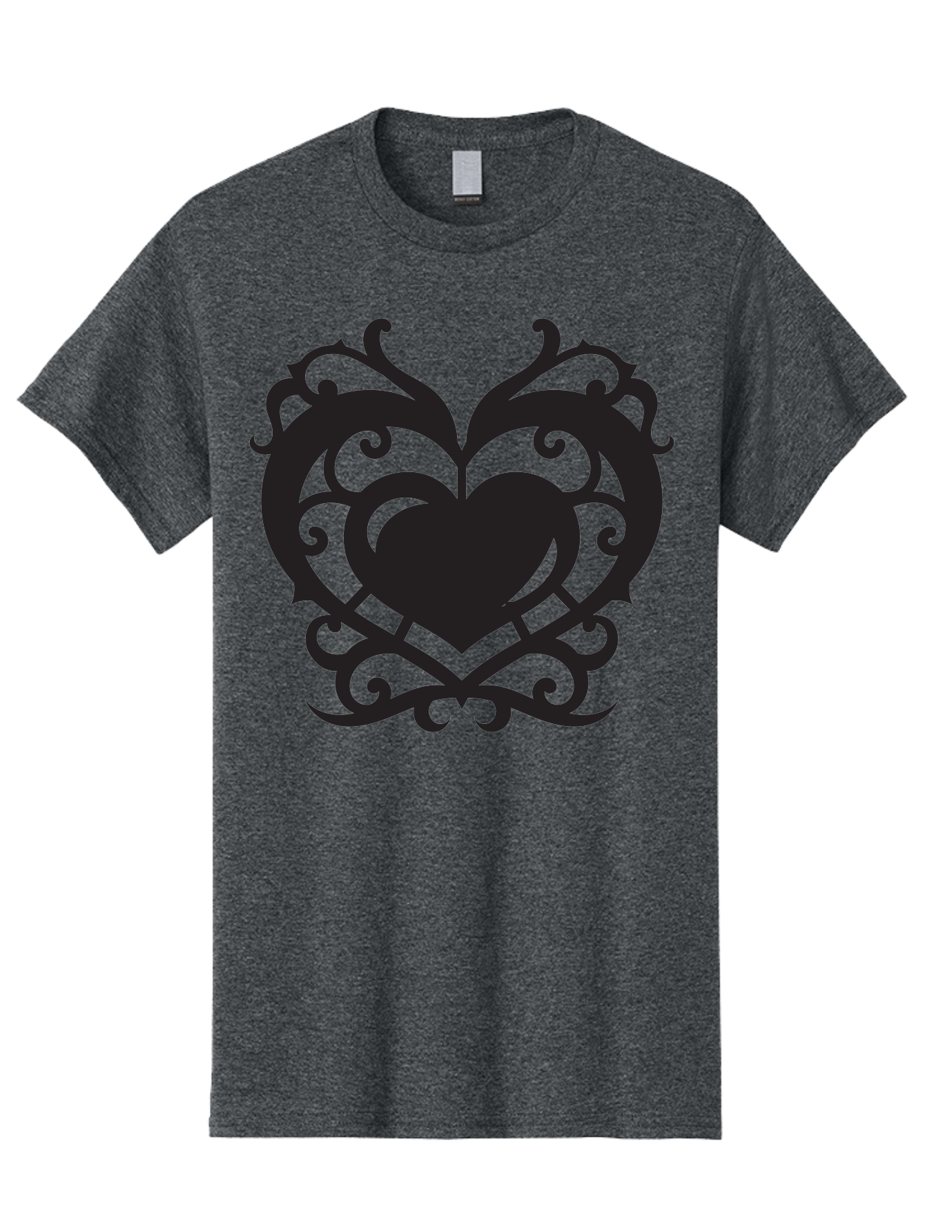Tribal-Heart Men'S Graphic Tee, 100% Cotton, Comfortable Casual Summer Wear, Machine Washable, Heart Symbol, Decorative Heart, Gothic Design, Intricate Patterns, Filigree Art, Symbolic Love, Ornate Details, Heart Shape, Elegant Design, Aab300