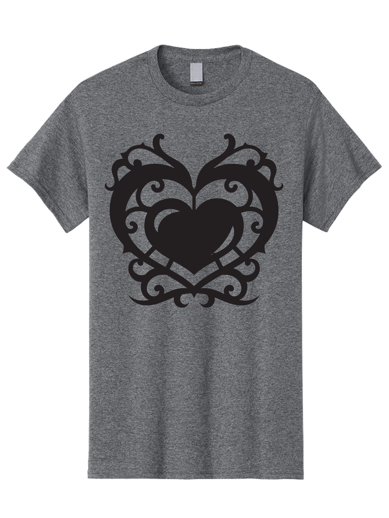 Tribal-Heart Men'S Graphic Tee, 100% Cotton, Comfortable Casual Summer Wear, Machine Washable, Heart Symbol, Decorative Heart, Gothic Design, Intricate Patterns, Filigree Art, Symbolic Love, Ornate Details, Heart Shape, Elegant Design, Aab300