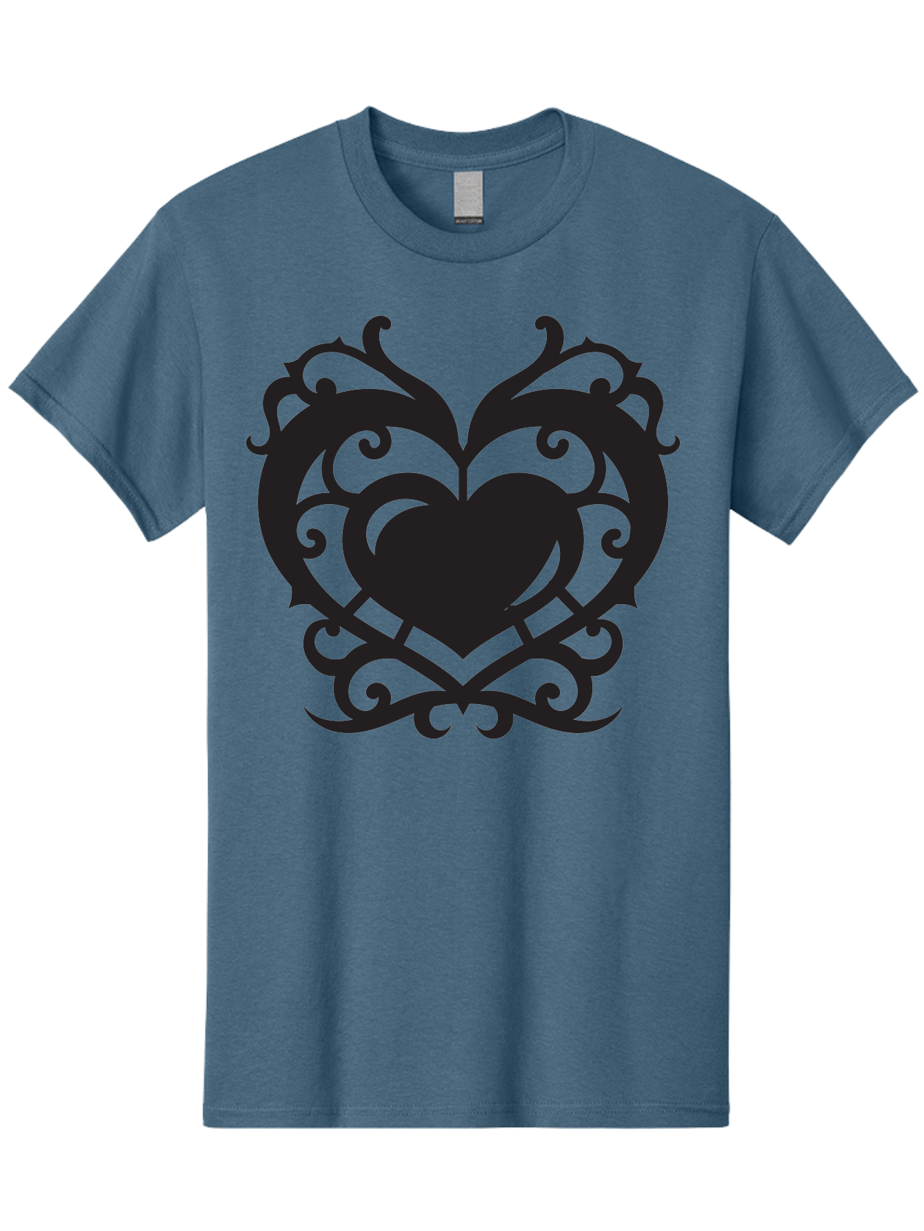 Tribal-Heart Men'S Graphic Tee, 100% Cotton, Comfortable Casual Summer Wear, Machine Washable, Heart Symbol, Decorative Heart, Gothic Design, Intricate Patterns, Filigree Art, Symbolic Love, Ornate Details, Heart Shape, Elegant Design, Aab300