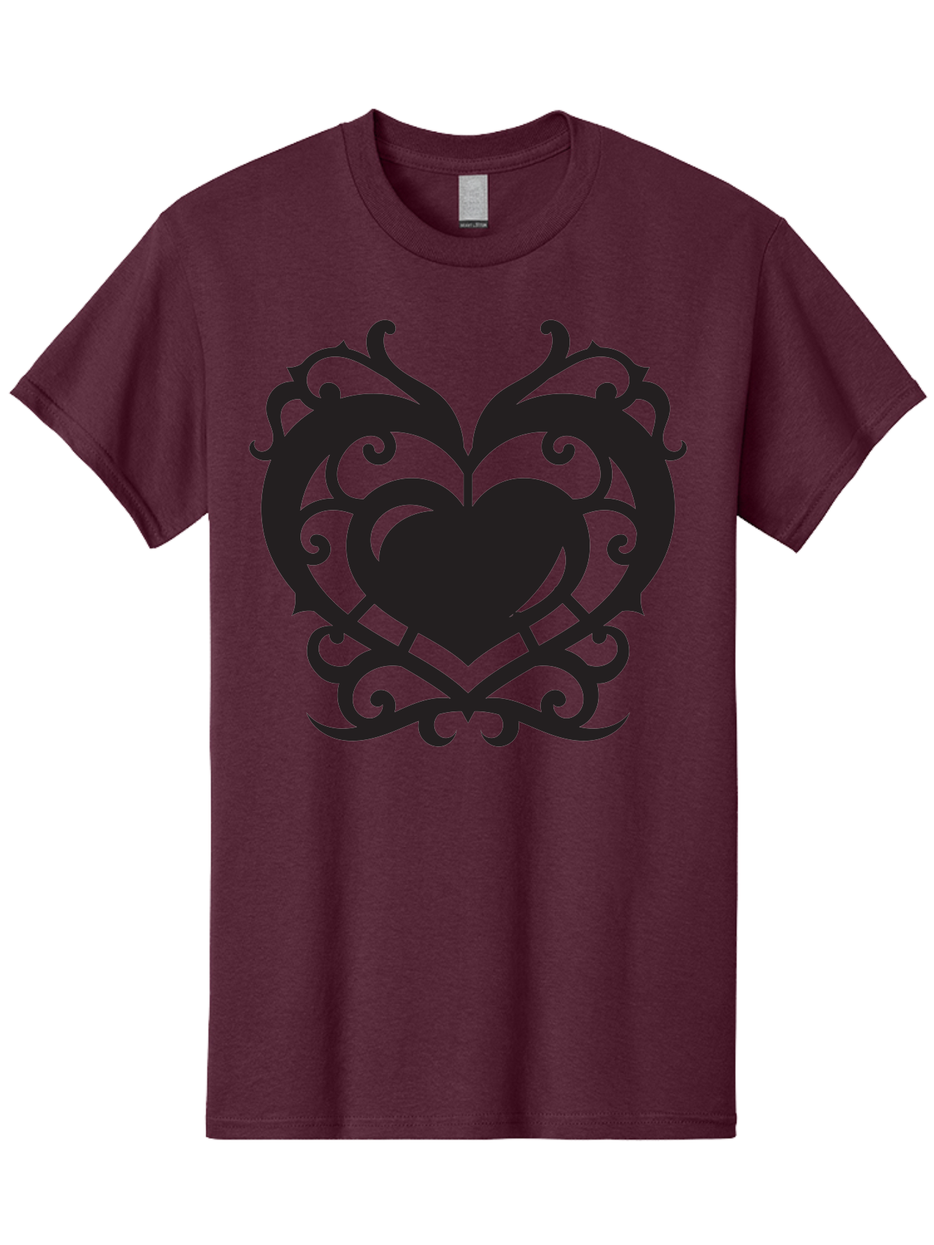 Tribal-Heart Men'S Graphic Tee, 100% Cotton, Comfortable Casual Summer Wear, Machine Washable, Heart Symbol, Decorative Heart, Gothic Design, Intricate Patterns, Filigree Art, Symbolic Love, Ornate Details, Heart Shape, Elegant Design, Aab300