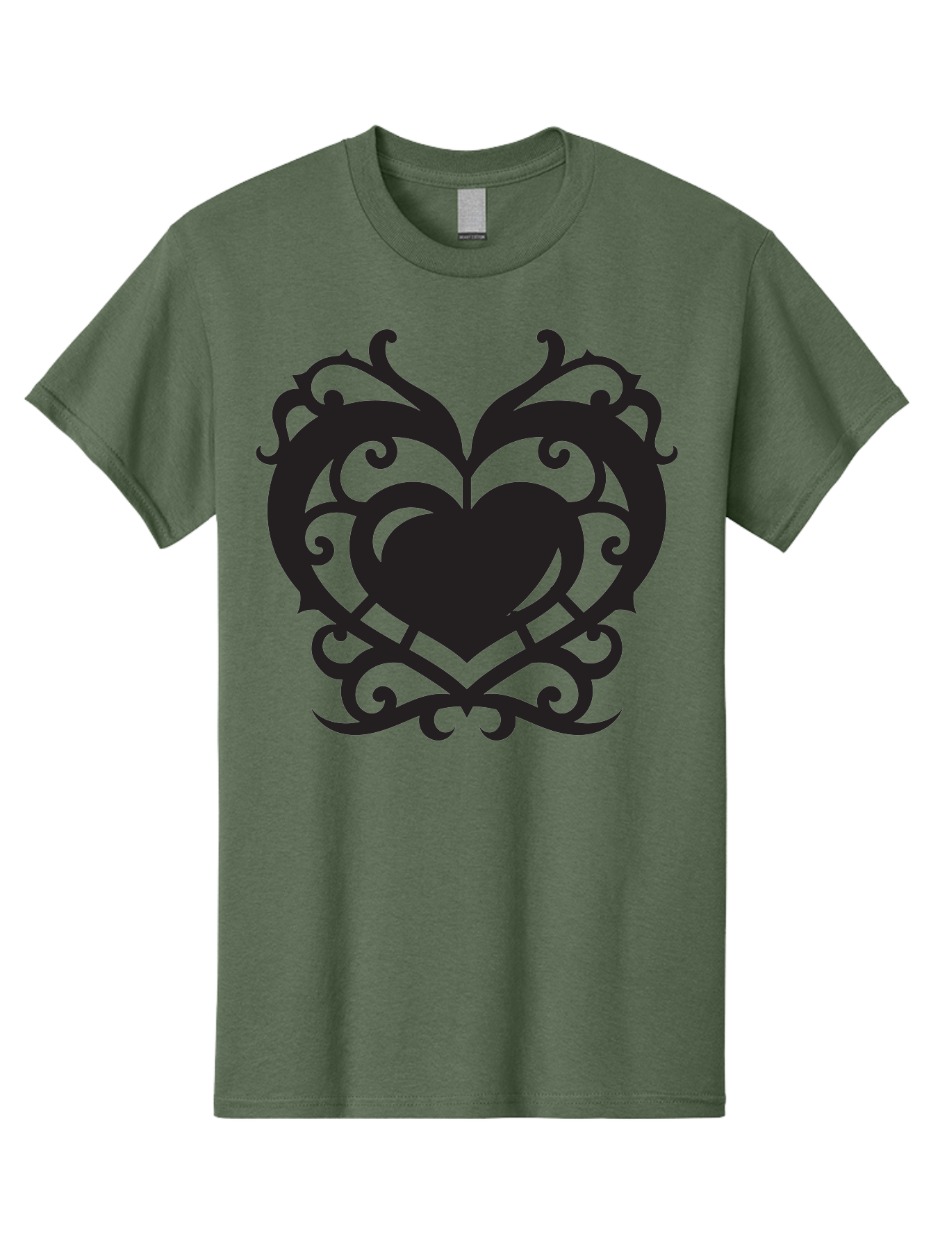 Tribal-Heart Men'S Graphic Tee, 100% Cotton, Comfortable Casual Summer Wear, Machine Washable, Heart Symbol, Decorative Heart, Gothic Design, Intricate Patterns, Filigree Art, Symbolic Love, Ornate Details, Heart Shape, Elegant Design, Aab300