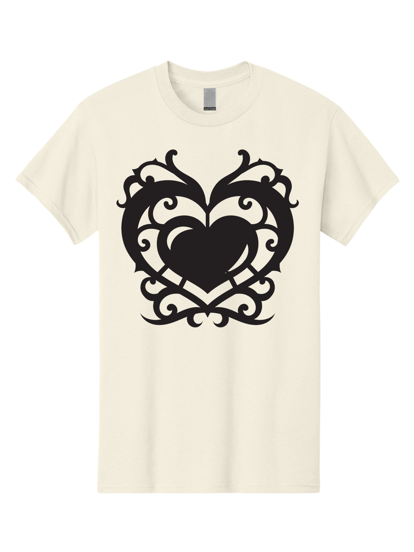 Tribal-Heart Men'S Graphic Tee, 100% Cotton, Comfortable Casual Summer Wear, Machine Washable, Heart Symbol, Decorative Heart, Gothic Design, Intricate Patterns, Filigree Art, Symbolic Love, Ornate Details, Heart Shape, Elegant Design, Aab300
