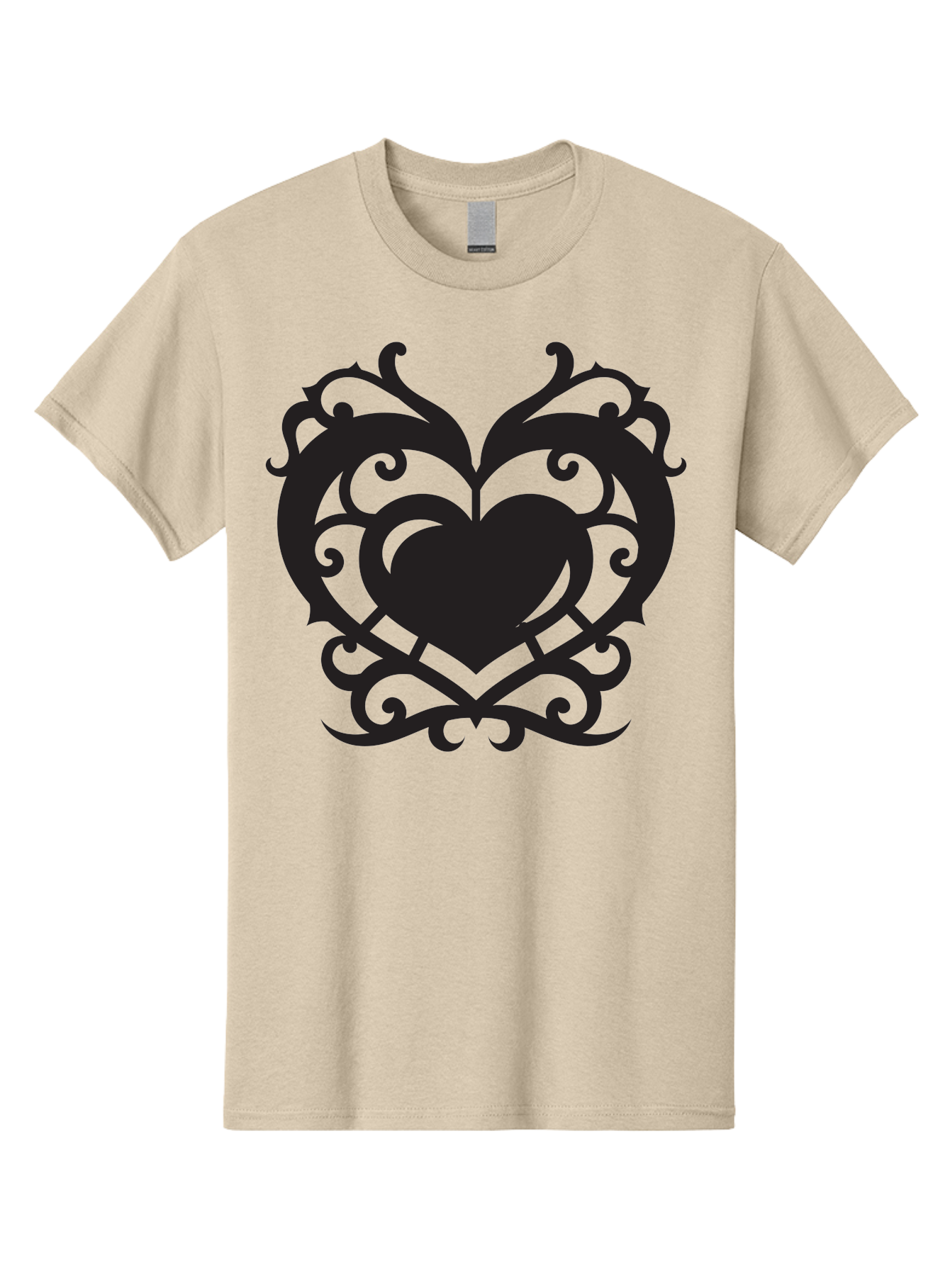 Tribal-Heart Men'S Graphic Tee, 100% Cotton, Comfortable Casual Summer Wear, Machine Washable, Heart Symbol, Decorative Heart, Gothic Design, Intricate Patterns, Filigree Art, Symbolic Love, Ornate Details, Heart Shape, Elegant Design, Aab300