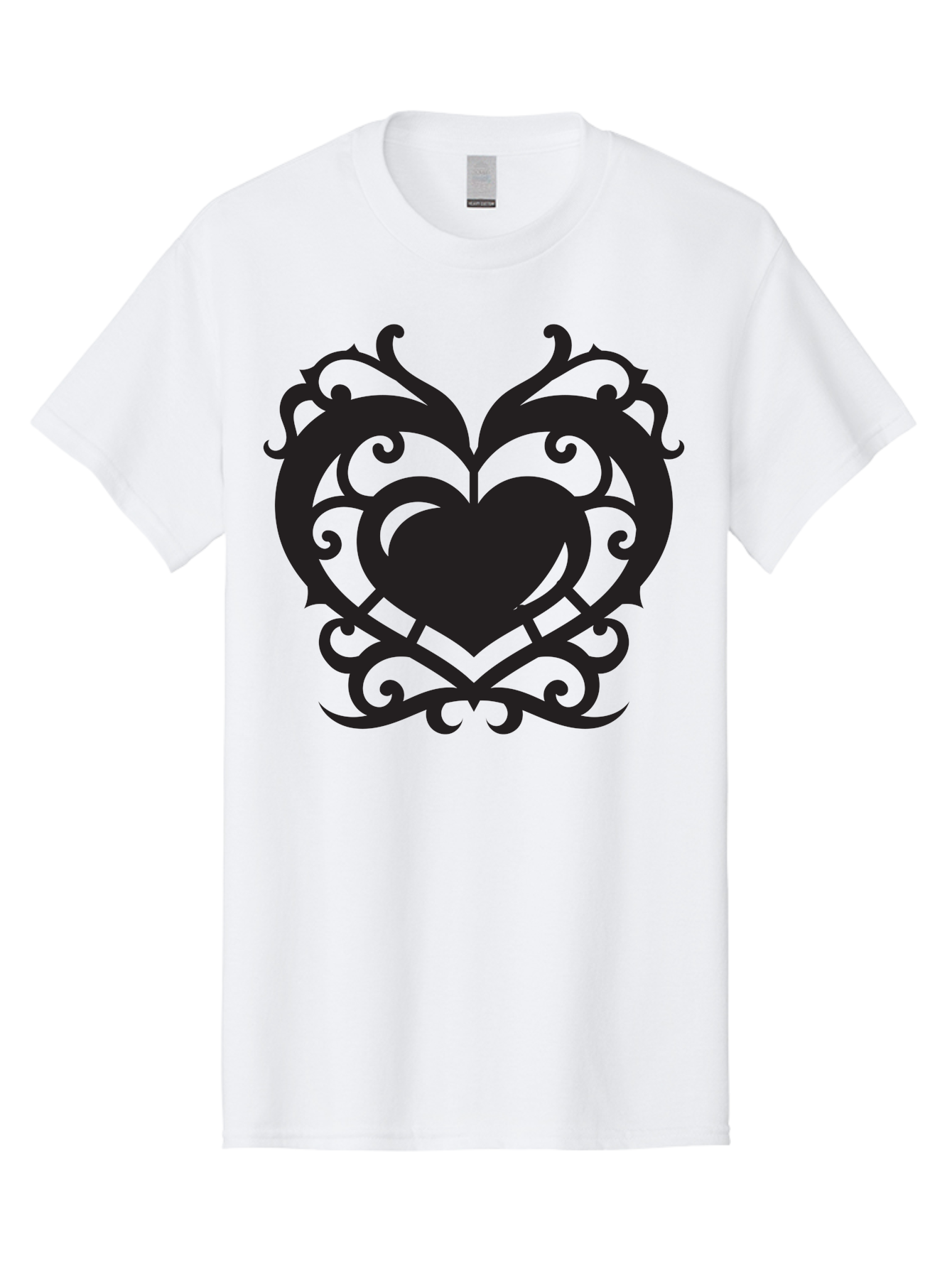 Tribal-Heart Men'S Graphic Tee, 100% Cotton, Comfortable Casual Summer Wear, Machine Washable, Heart Symbol, Decorative Heart, Gothic Design, Intricate Patterns, Filigree Art, Symbolic Love, Ornate Details, Heart Shape, Elegant Design, Aab300