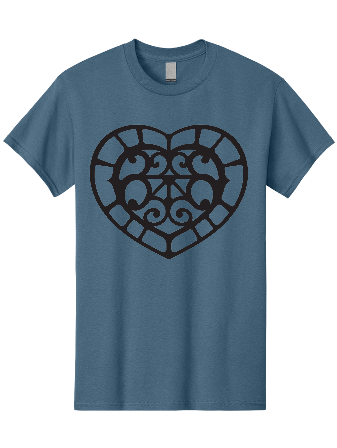Tricolor-Heart Men'S Graphic Tee, 100% Cotton, Comfortable Casual Summer Wear, Machine Washable, Stained Glass Heart, Decorative Heart, Intricate Design, Swirling Patterns, Heart Shape, Love Symbol, Ornate Details, Glass Art, Heart Icon Aab301