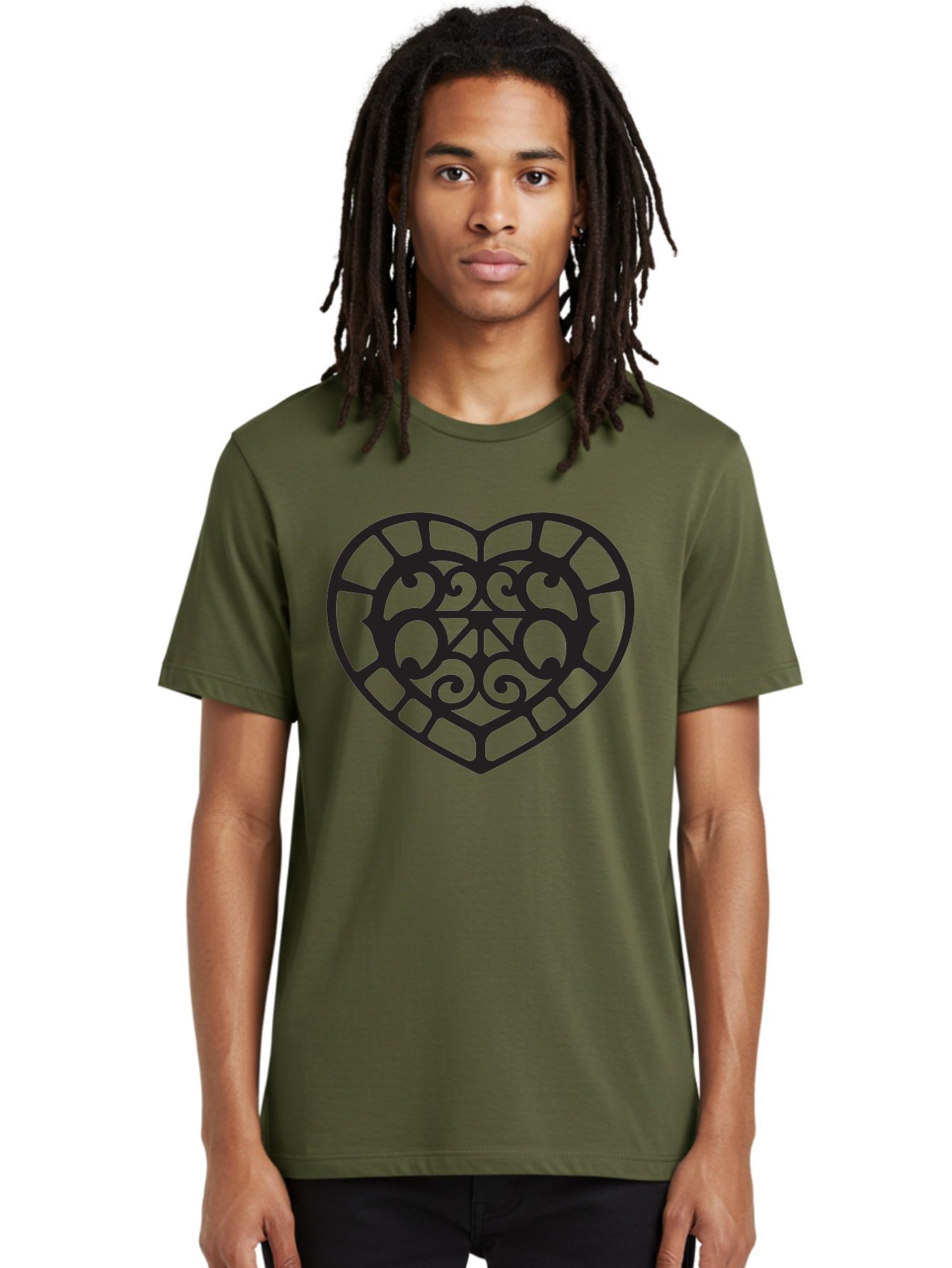 Tricolor-Heart Men'S Graphic Tee, 100% Cotton, Comfortable Casual Summer Wear, Machine Washable, Stained Glass Heart, Decorative Heart, Intricate Design, Swirling Patterns, Heart Shape, Love Symbol, Ornate Details, Glass Art, Heart Icon Aab301
