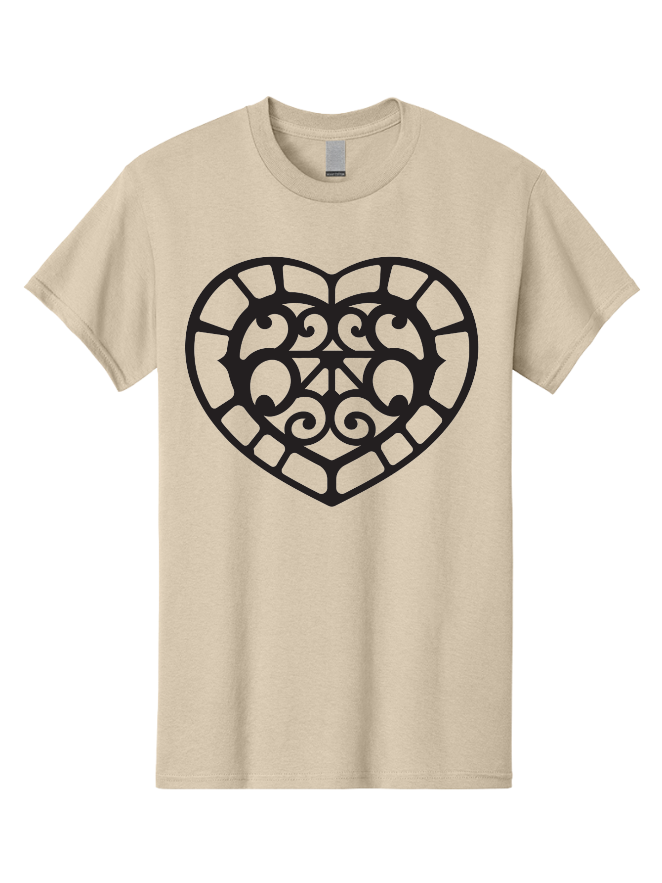 Tricolor-Heart Men'S Graphic Tee, 100% Cotton, Comfortable Casual Summer Wear, Machine Washable, Stained Glass Heart, Decorative Heart, Intricate Design, Swirling Patterns, Heart Shape, Love Symbol, Ornate Details, Glass Art, Heart Icon Aab301