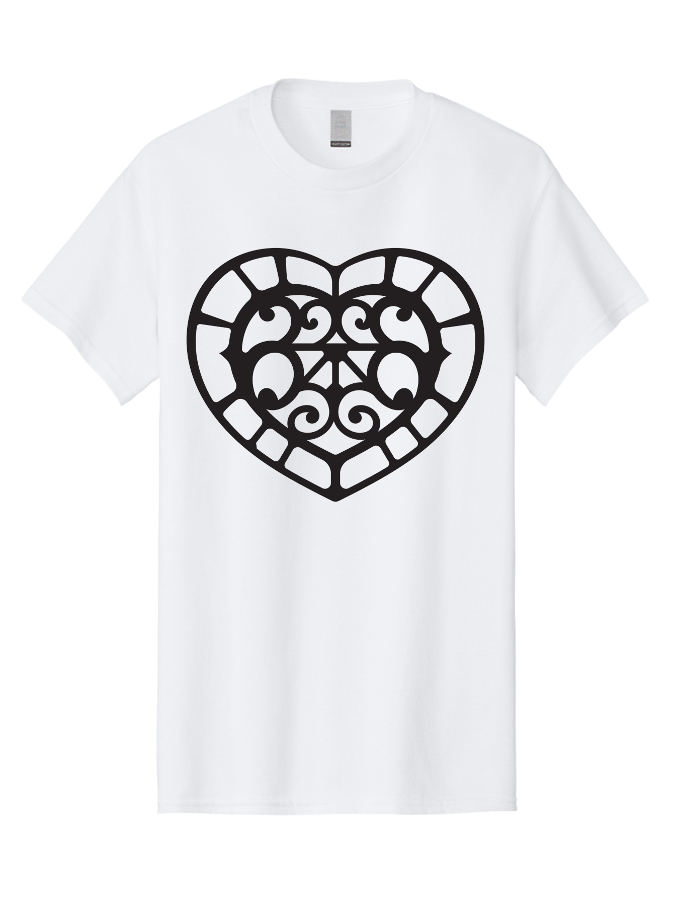 Tricolor-Heart Men'S Graphic Tee, 100% Cotton, Comfortable Casual Summer Wear, Machine Washable, Stained Glass Heart, Decorative Heart, Intricate Design, Swirling Patterns, Heart Shape, Love Symbol, Ornate Details, Glass Art, Heart Icon Aab301