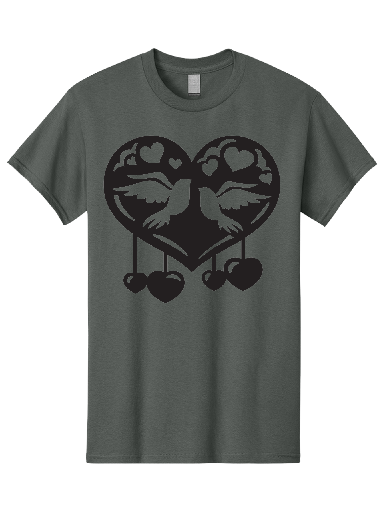 Two-Birds-Heart Men'S Graphic Tee, 100% Cotton, Comfortable Casual Summer Wear, Machine Washable, Love Birds, Couple Love, Heart Shape, Birds Flying, Hearts Hanging, Love Symbol, Valentines Day, Heart Decorations, Symbolic Love, Aab303