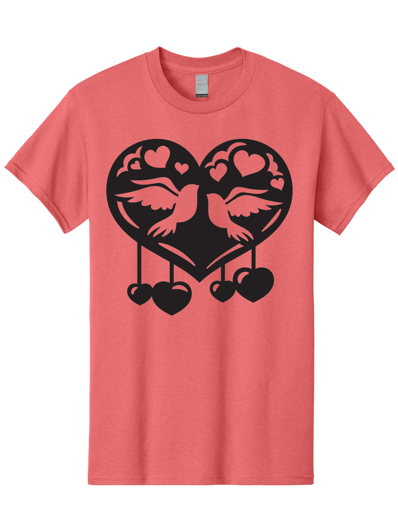 Two-Birds-Heart Men'S Graphic Tee, 100% Cotton, Comfortable Casual Summer Wear, Machine Washable, Love Birds, Couple Love, Heart Shape, Birds Flying, Hearts Hanging, Love Symbol, Valentines Day, Heart Decorations, Symbolic Love, Aab303