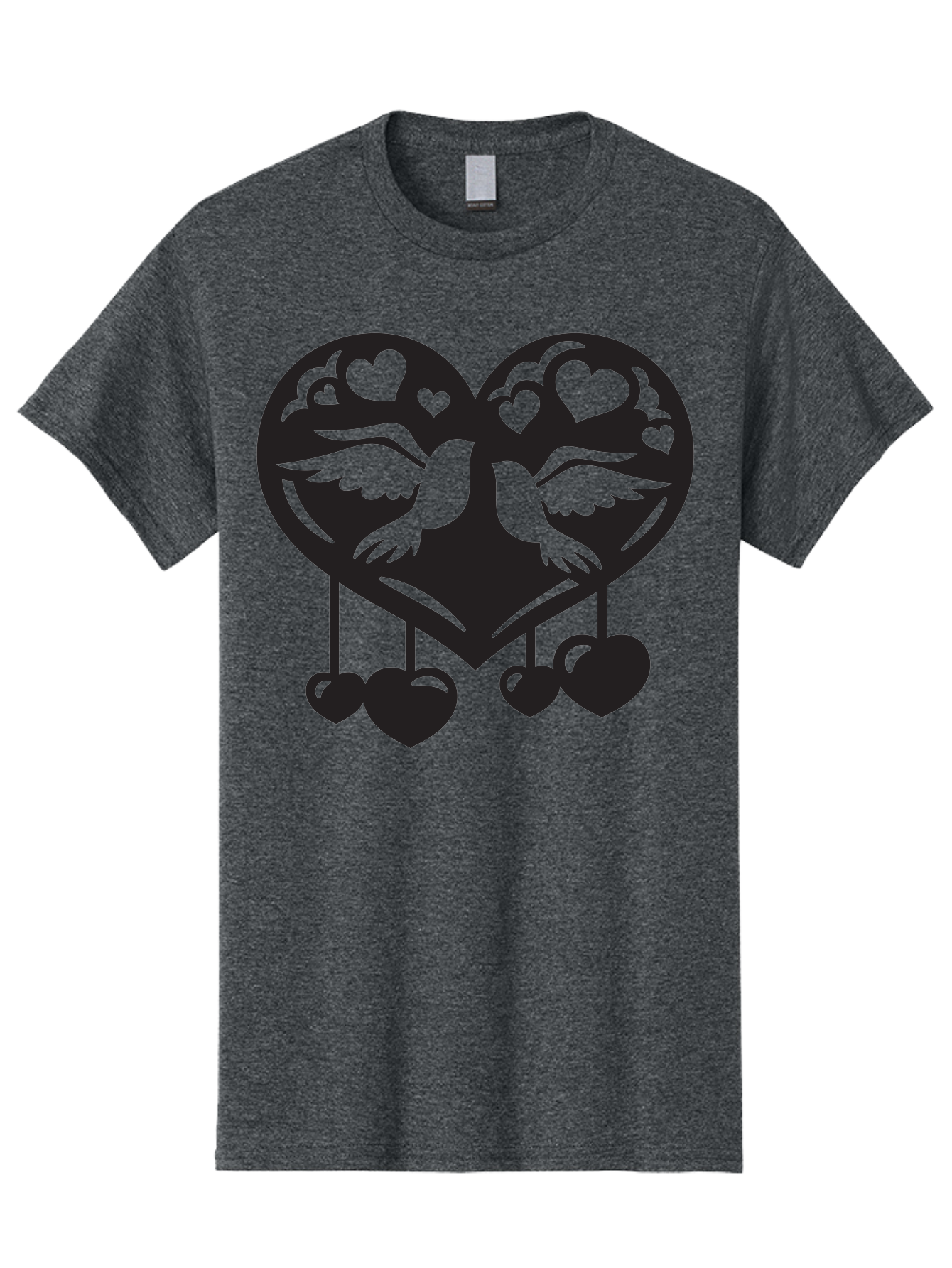 Two-Birds-Heart Men'S Graphic Tee, 100% Cotton, Comfortable Casual Summer Wear, Machine Washable, Love Birds, Couple Love, Heart Shape, Birds Flying, Hearts Hanging, Love Symbol, Valentines Day, Heart Decorations, Symbolic Love, Aab303