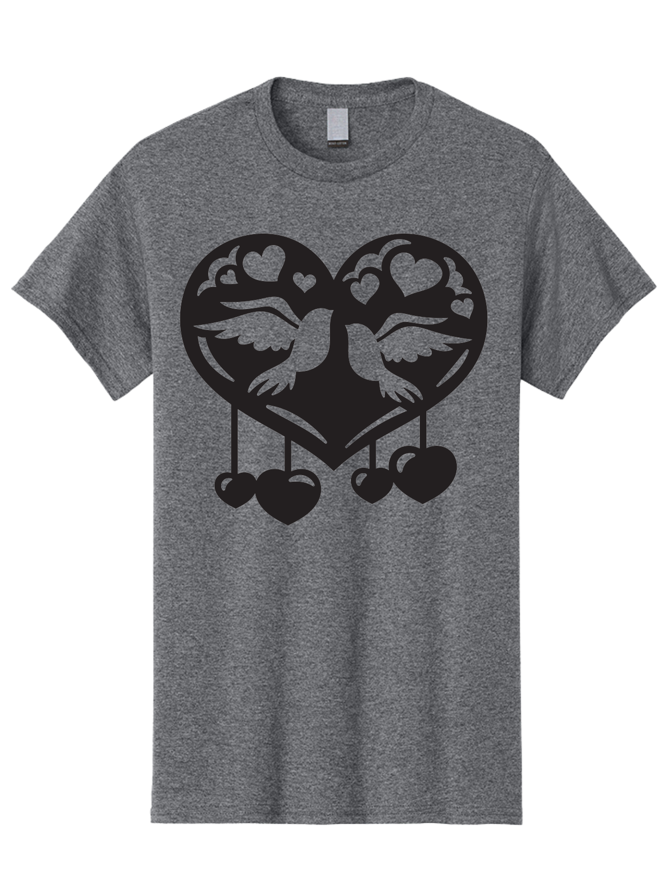 Two-Birds-Heart Men'S Graphic Tee, 100% Cotton, Comfortable Casual Summer Wear, Machine Washable, Love Birds, Couple Love, Heart Shape, Birds Flying, Hearts Hanging, Love Symbol, Valentines Day, Heart Decorations, Symbolic Love, Aab303