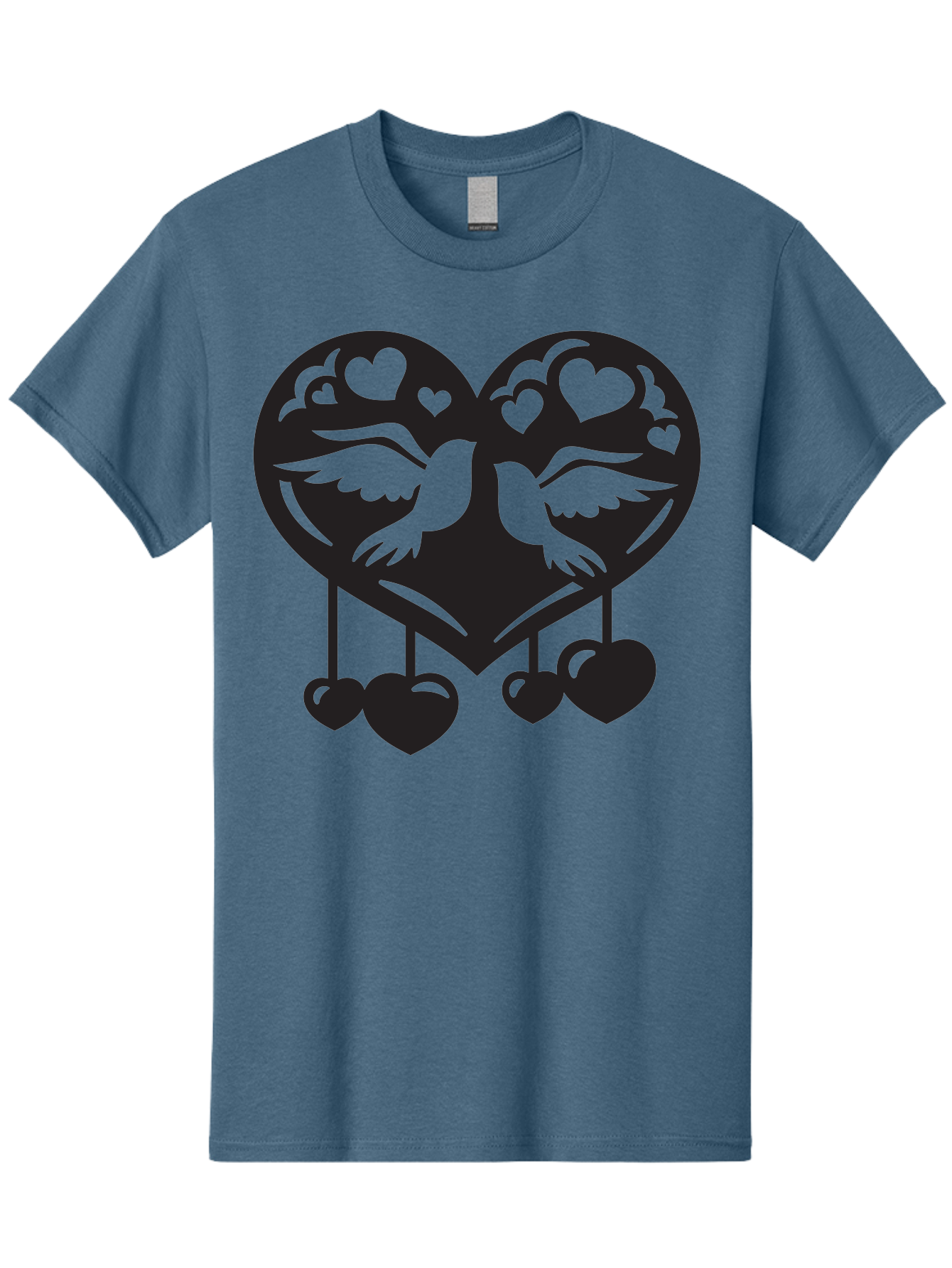 Two-Birds-Heart Men'S Graphic Tee, 100% Cotton, Comfortable Casual Summer Wear, Machine Washable, Love Birds, Couple Love, Heart Shape, Birds Flying, Hearts Hanging, Love Symbol, Valentines Day, Heart Decorations, Symbolic Love, Aab303