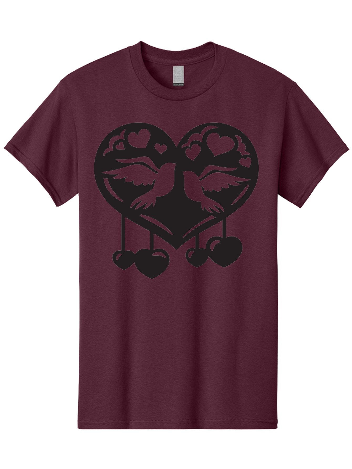 Two-Birds-Heart Men'S Graphic Tee, 100% Cotton, Comfortable Casual Summer Wear, Machine Washable, Love Birds, Couple Love, Heart Shape, Birds Flying, Hearts Hanging, Love Symbol, Valentines Day, Heart Decorations, Symbolic Love, Aab303
