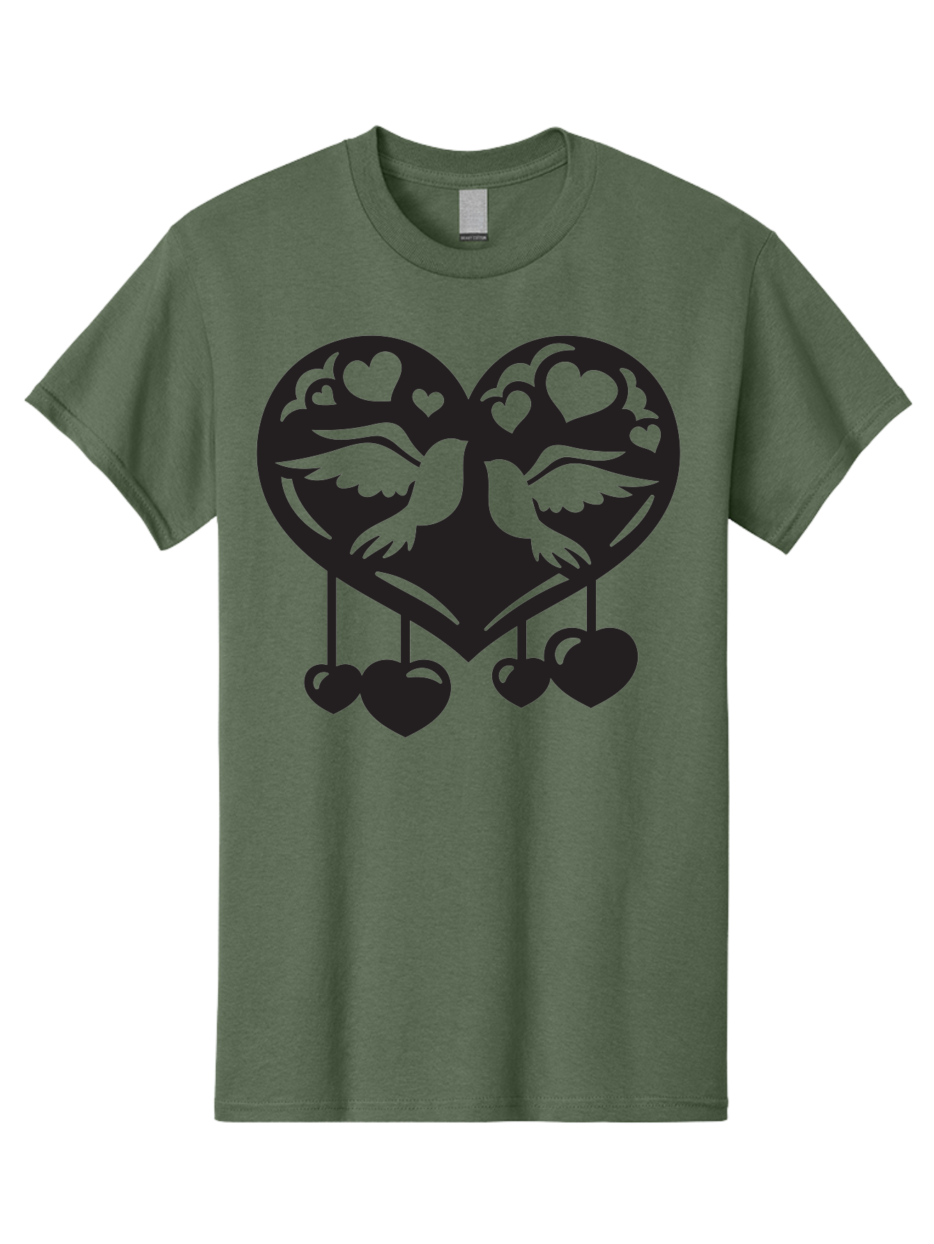 Two-Birds-Heart Men'S Graphic Tee, 100% Cotton, Comfortable Casual Summer Wear, Machine Washable, Love Birds, Couple Love, Heart Shape, Birds Flying, Hearts Hanging, Love Symbol, Valentines Day, Heart Decorations, Symbolic Love, Aab303