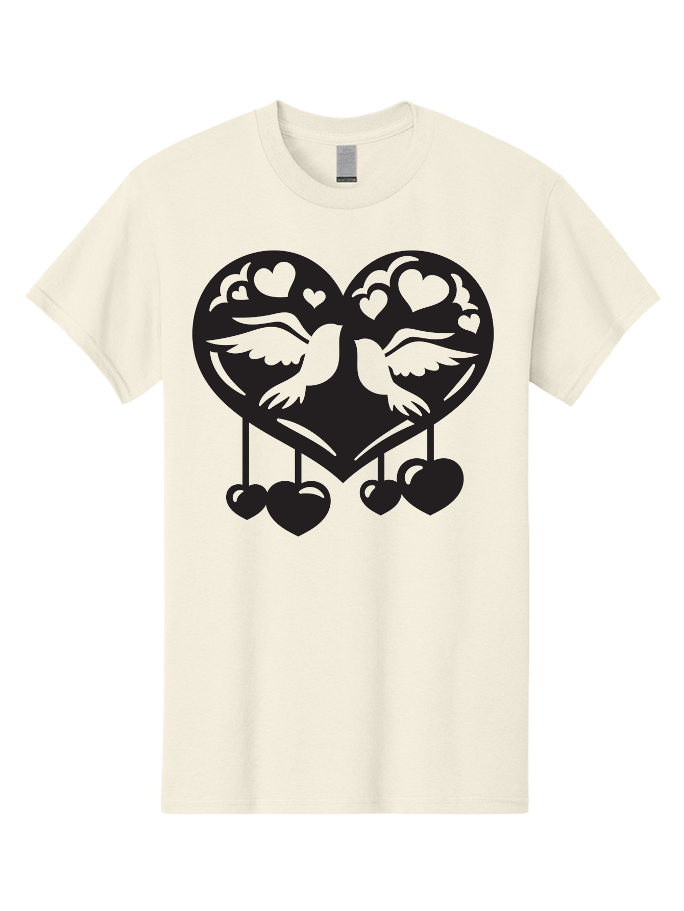 Two-Birds-Heart Men'S Graphic Tee, 100% Cotton, Comfortable Casual Summer Wear, Machine Washable, Love Birds, Couple Love, Heart Shape, Birds Flying, Hearts Hanging, Love Symbol, Valentines Day, Heart Decorations, Symbolic Love, Aab303