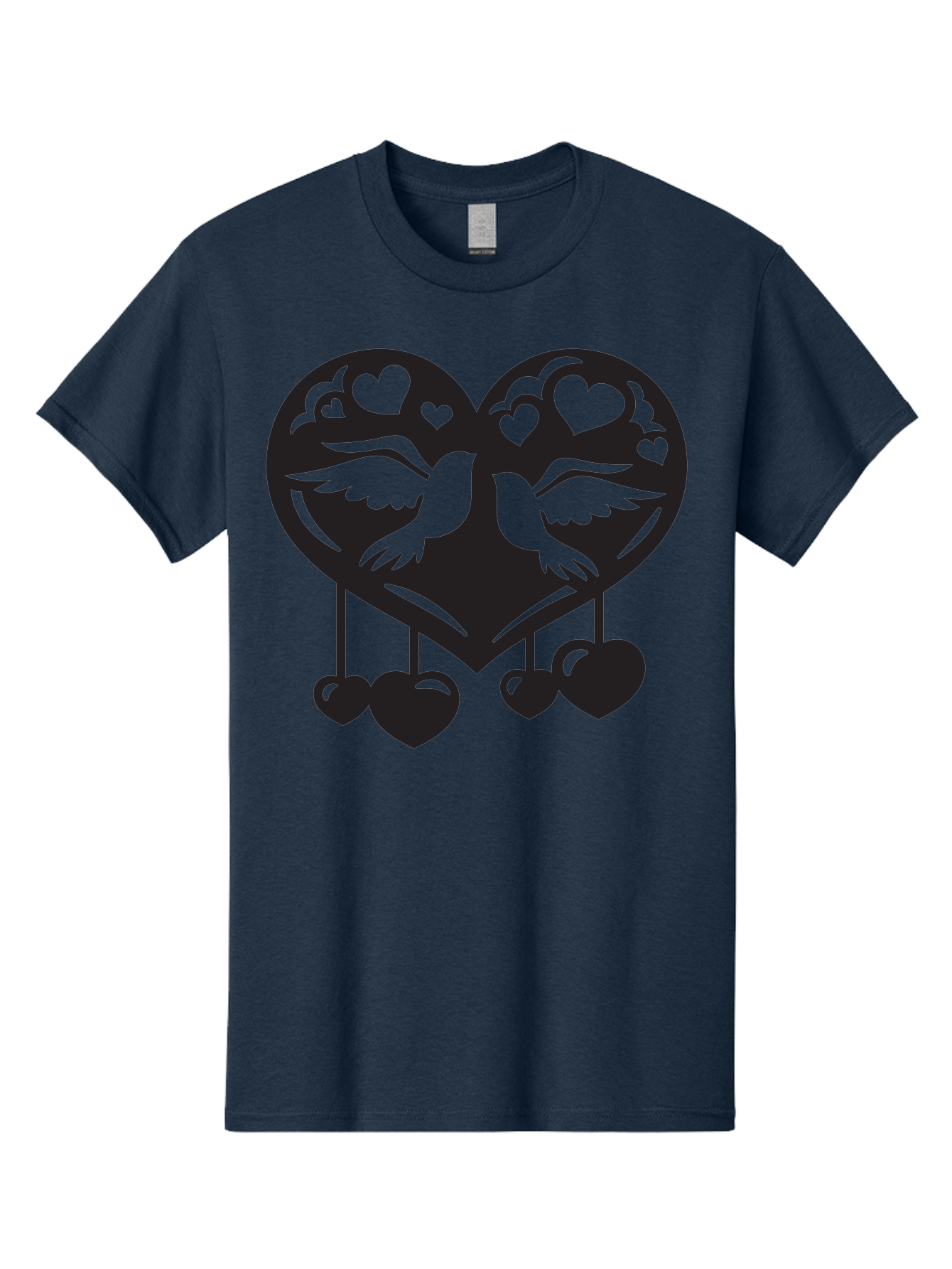 Two-Birds-Heart Men'S Graphic Tee, 100% Cotton, Comfortable Casual Summer Wear, Machine Washable, Love Birds, Couple Love, Heart Shape, Birds Flying, Hearts Hanging, Love Symbol, Valentines Day, Heart Decorations, Symbolic Love, Aab303