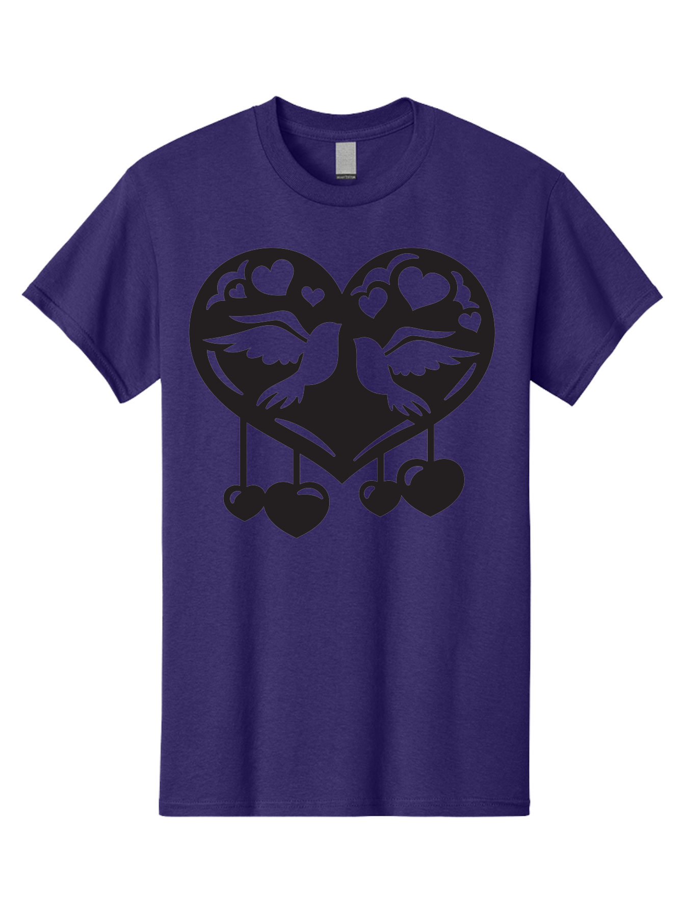 Two-Birds-Heart Men'S Graphic Tee, 100% Cotton, Comfortable Casual Summer Wear, Machine Washable, Love Birds, Couple Love, Heart Shape, Birds Flying, Hearts Hanging, Love Symbol, Valentines Day, Heart Decorations, Symbolic Love, Aab303