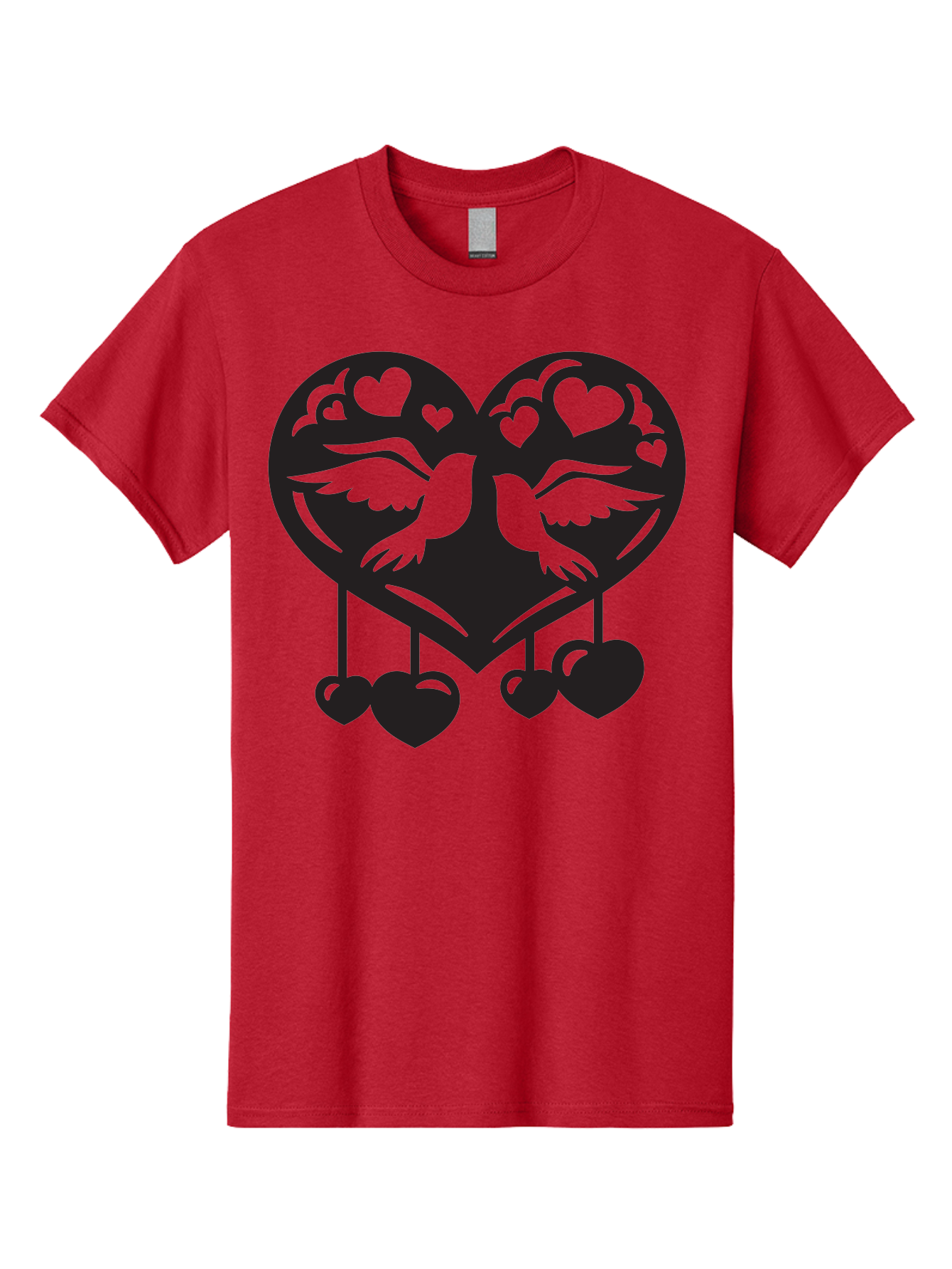 Two-Birds-Heart Men'S Graphic Tee, 100% Cotton, Comfortable Casual Summer Wear, Machine Washable, Love Birds, Couple Love, Heart Shape, Birds Flying, Hearts Hanging, Love Symbol, Valentines Day, Heart Decorations, Symbolic Love, Aab303