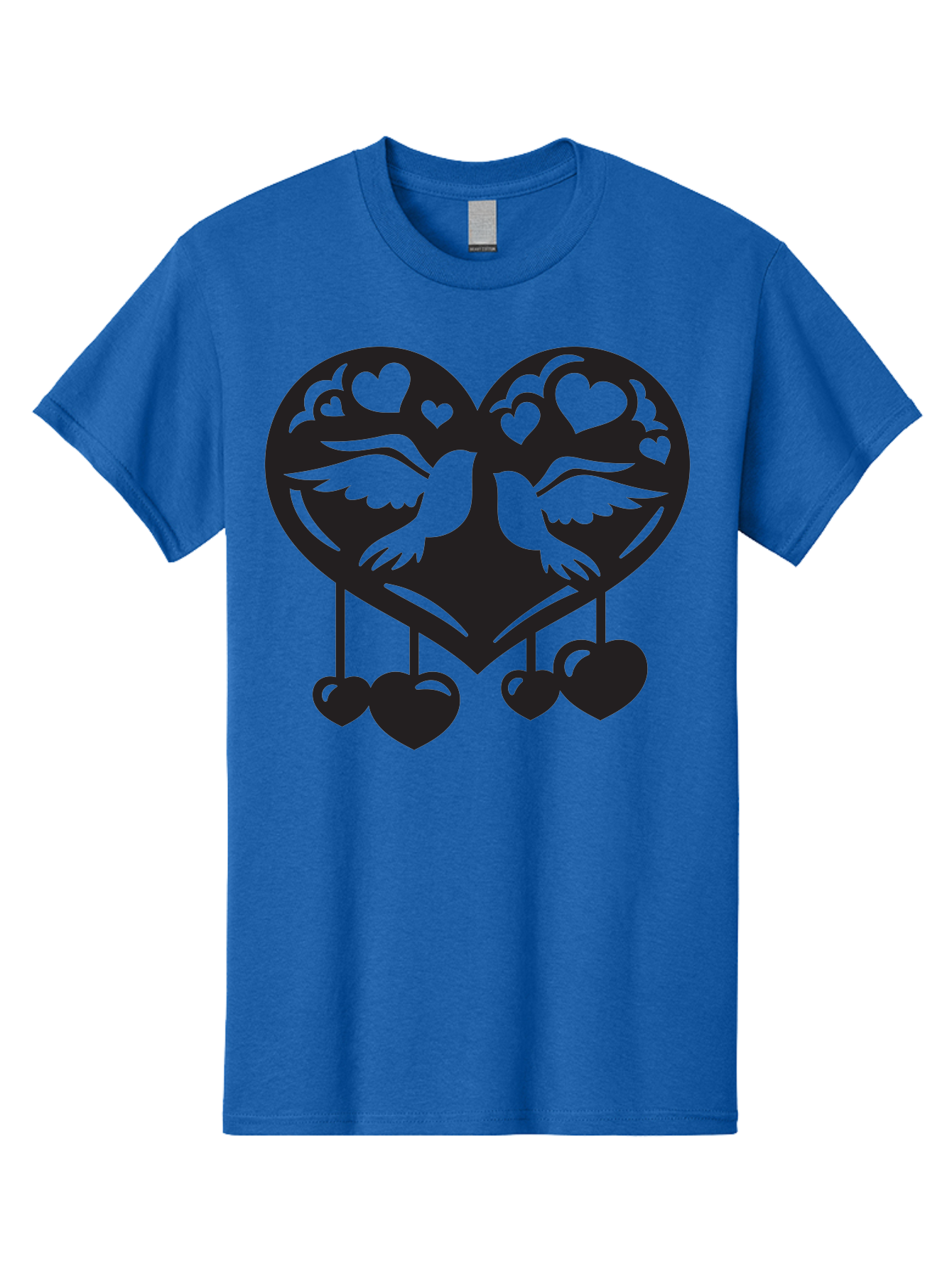 Two-Birds-Heart Men'S Graphic Tee, 100% Cotton, Comfortable Casual Summer Wear, Machine Washable, Love Birds, Couple Love, Heart Shape, Birds Flying, Hearts Hanging, Love Symbol, Valentines Day, Heart Decorations, Symbolic Love, Aab303