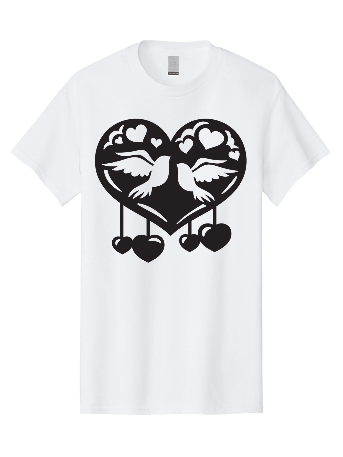 Two-Birds-Heart Men'S Graphic Tee, 100% Cotton, Comfortable Casual Summer Wear, Machine Washable, Love Birds, Couple Love, Heart Shape, Birds Flying, Hearts Hanging, Love Symbol, Valentines Day, Heart Decorations, Symbolic Love, Aab303