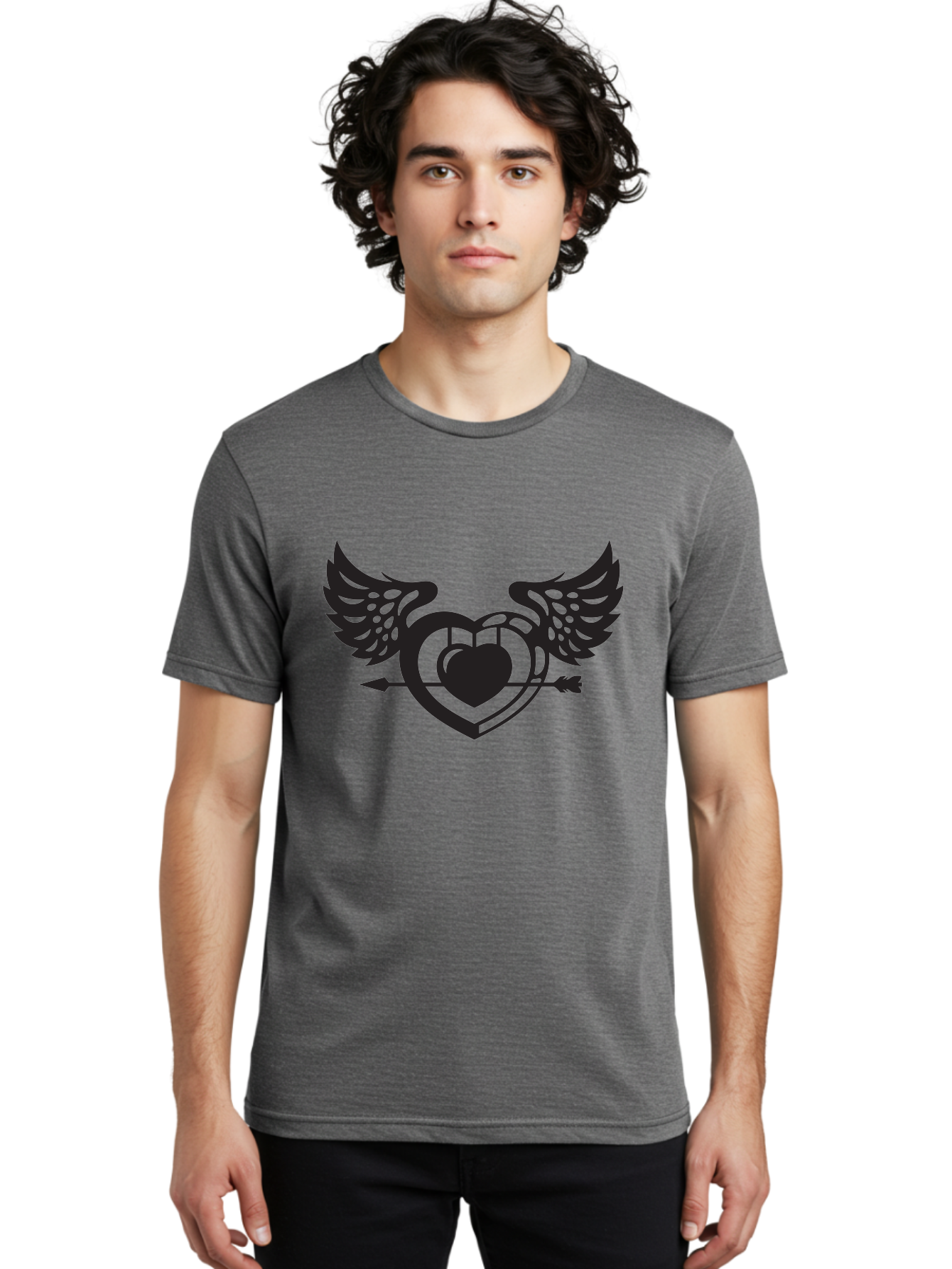Winged-Heart Men'S Graphic Tee, 100% Cotton, Comfortable Casual Summer Wear, Machine Washable, Heart With Wings, Arrow Through Heart, Love Symbol, Cupid Inspiration, Heart Design, Winged Heart, Love Art, Valentines Day Theme, Heart With Arrow Aab304