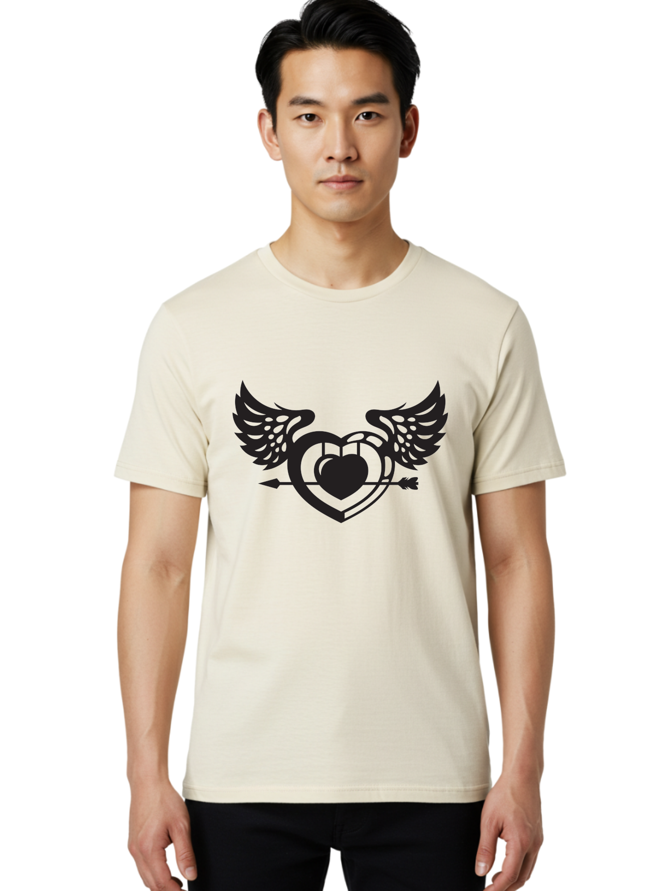 Winged-Heart Men'S Graphic Tee, 100% Cotton, Comfortable Casual Summer Wear, Machine Washable, Heart With Wings, Arrow Through Heart, Love Symbol, Cupid Inspiration, Heart Design, Winged Heart, Love Art, Valentines Day Theme, Heart With Arrow Aab304