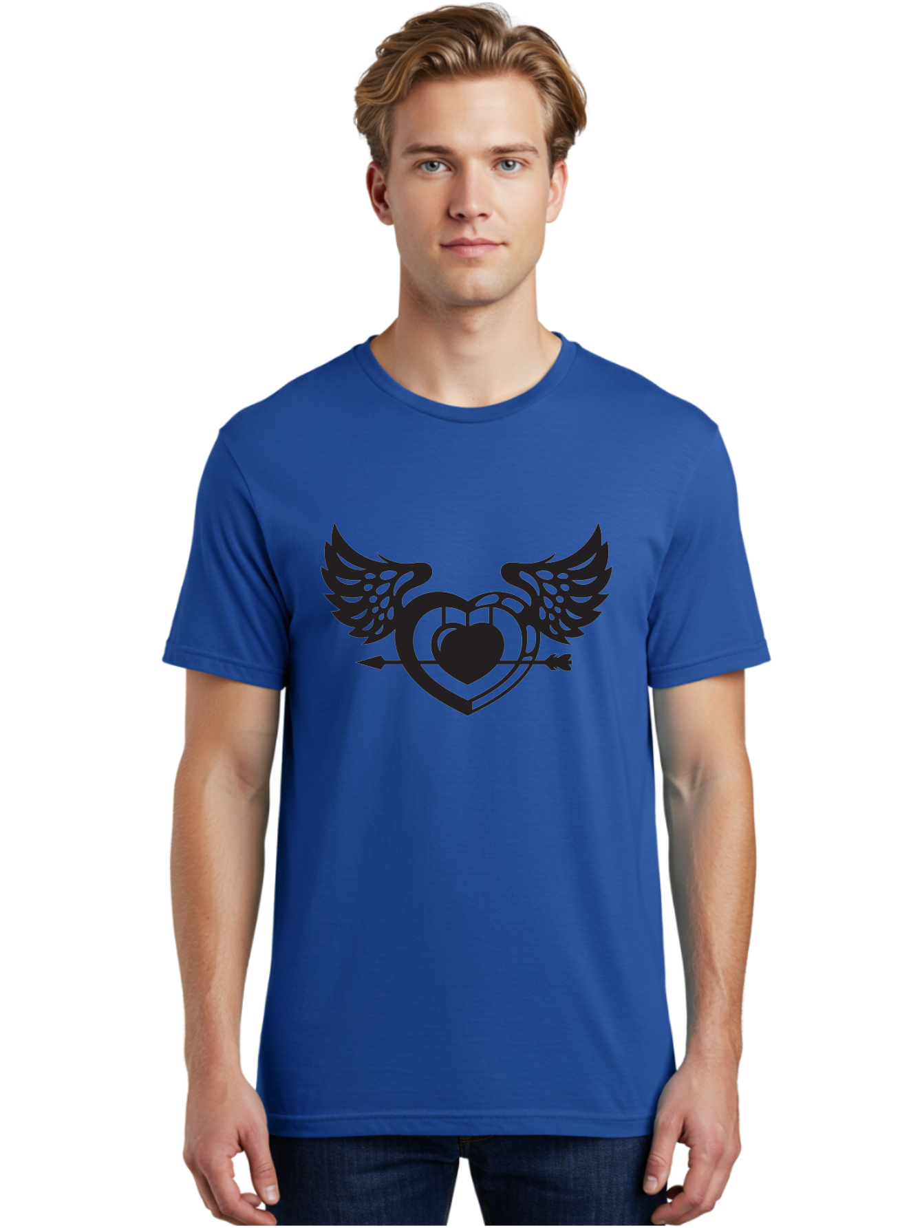 Winged-Heart Men'S Graphic Tee, 100% Cotton, Comfortable Casual Summer Wear, Machine Washable, Heart With Wings, Arrow Through Heart, Love Symbol, Cupid Inspiration, Heart Design, Winged Heart, Love Art, Valentines Day Theme, Heart With Arrow Aab304