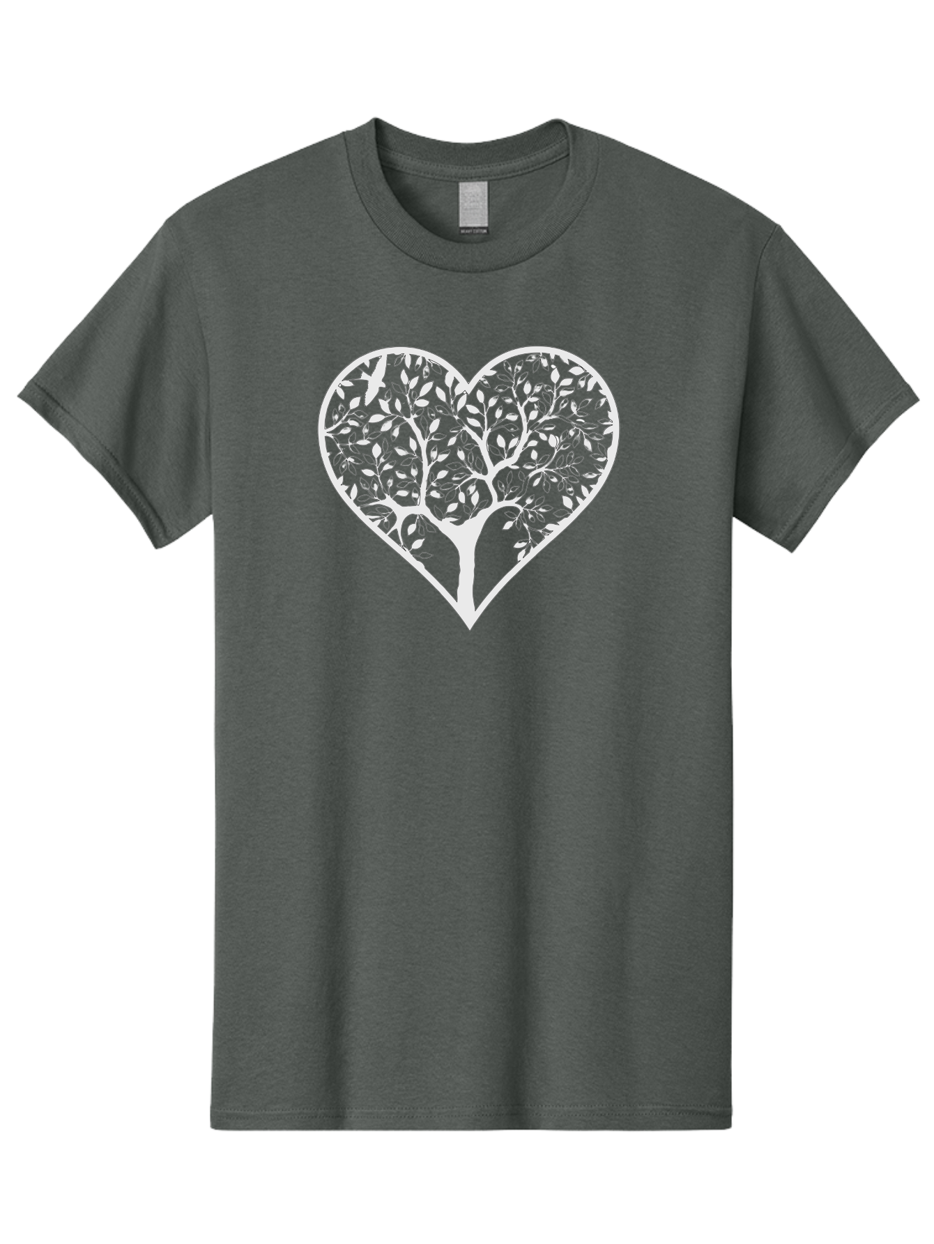 Tree-In-Heart Men'S Graphic Tee, 100% Cotton, Comfortable Casual Summer Wear, Machine Washable, Heart Shaped Tree, Leafy Branches, Symbolic Illustration, Minimalist Design, Love And Nature, Eco Friendly Art, Tree Of Life, Heart Outline Aab305