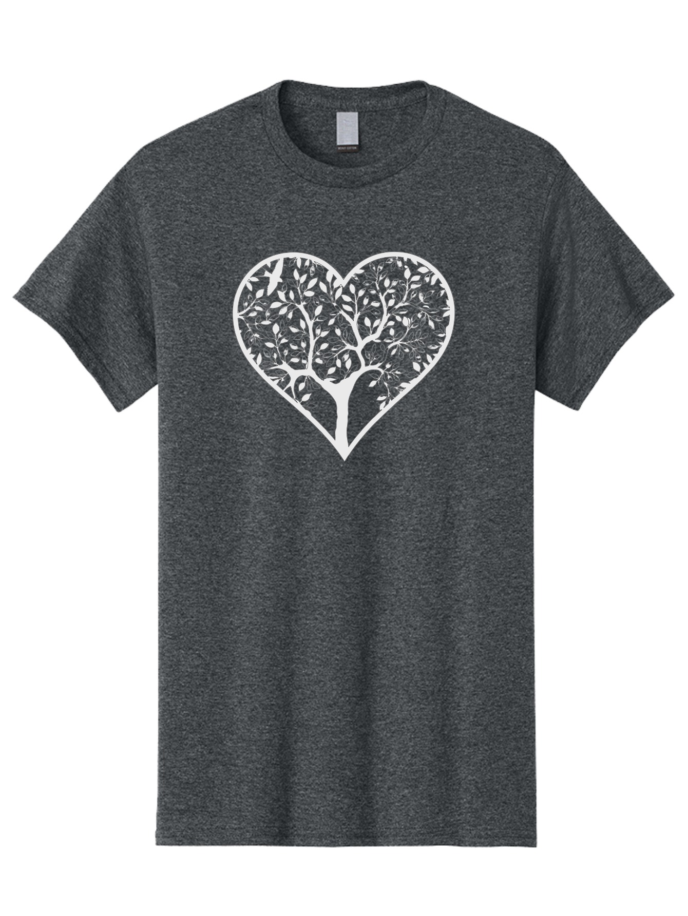 Tree-In-Heart Men'S Graphic Tee, 100% Cotton, Comfortable Casual Summer Wear, Machine Washable, Heart Shaped Tree, Leafy Branches, Symbolic Illustration, Minimalist Design, Love And Nature, Eco Friendly Art, Tree Of Life, Heart Outline Aab305