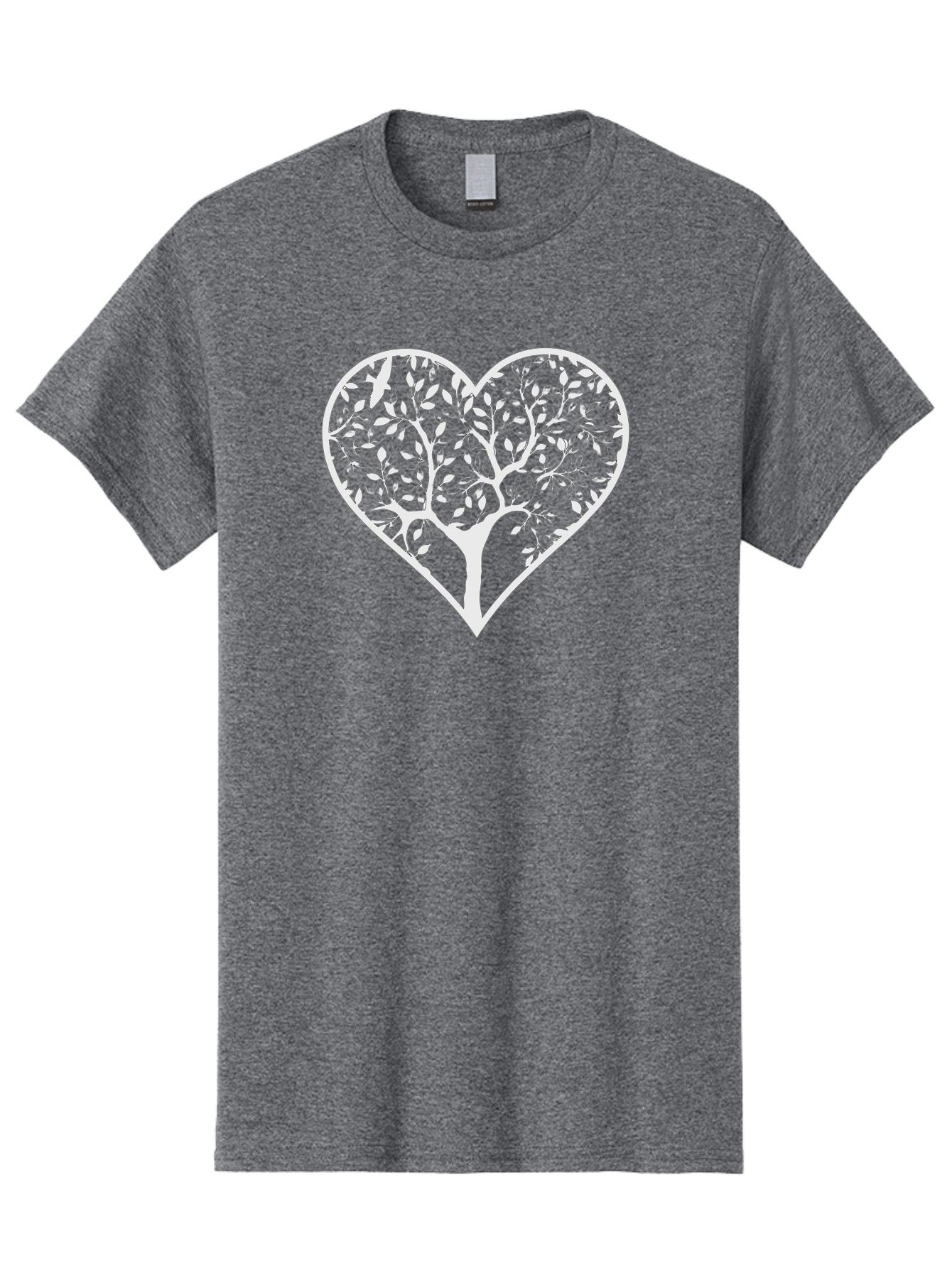Tree-In-Heart Men'S Graphic Tee, 100% Cotton, Comfortable Casual Summer Wear, Machine Washable, Heart Shaped Tree, Leafy Branches, Symbolic Illustration, Minimalist Design, Love And Nature, Eco Friendly Art, Tree Of Life, Heart Outline Aab305