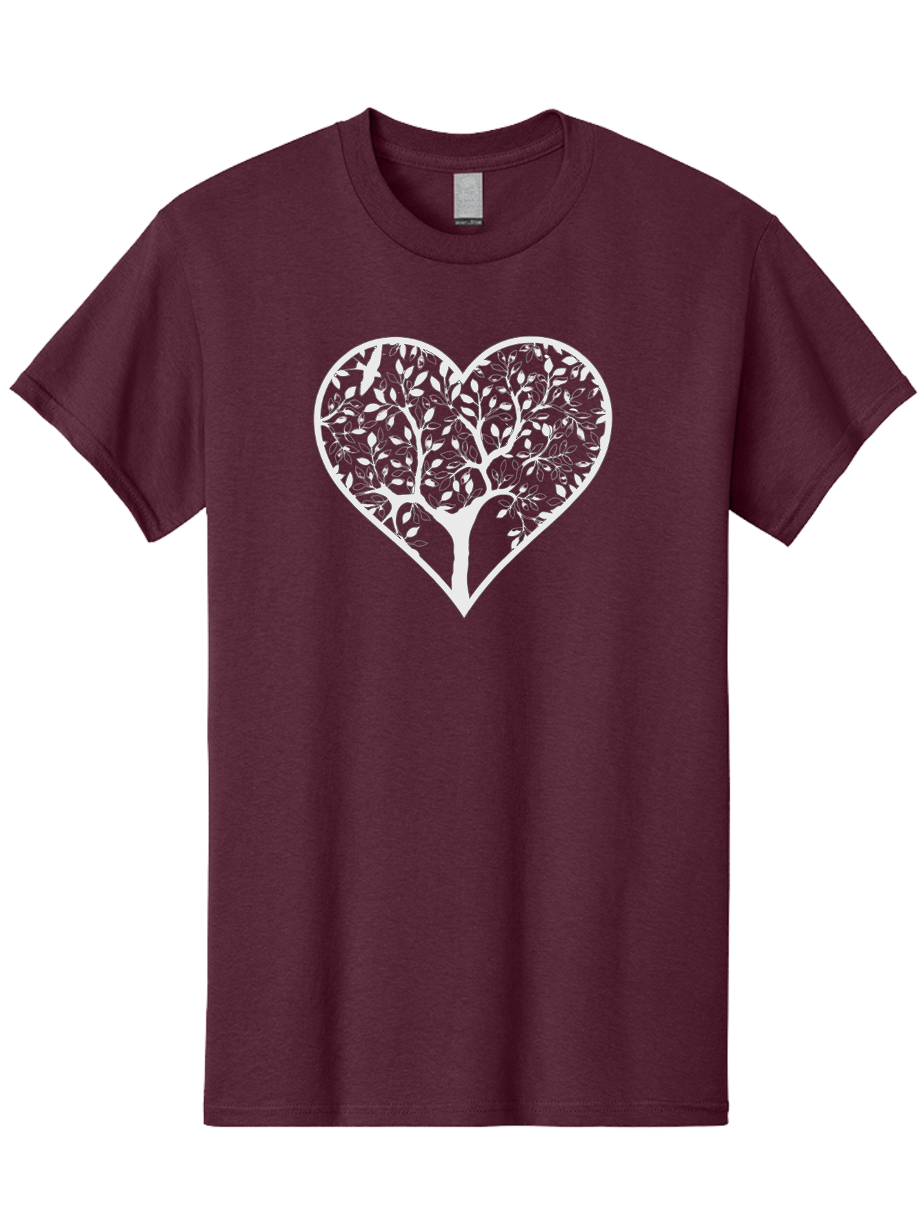 Tree-In-Heart Men'S Graphic Tee, 100% Cotton, Comfortable Casual Summer Wear, Machine Washable, Heart Shaped Tree, Leafy Branches, Symbolic Illustration, Minimalist Design, Love And Nature, Eco Friendly Art, Tree Of Life, Heart Outline Aab305