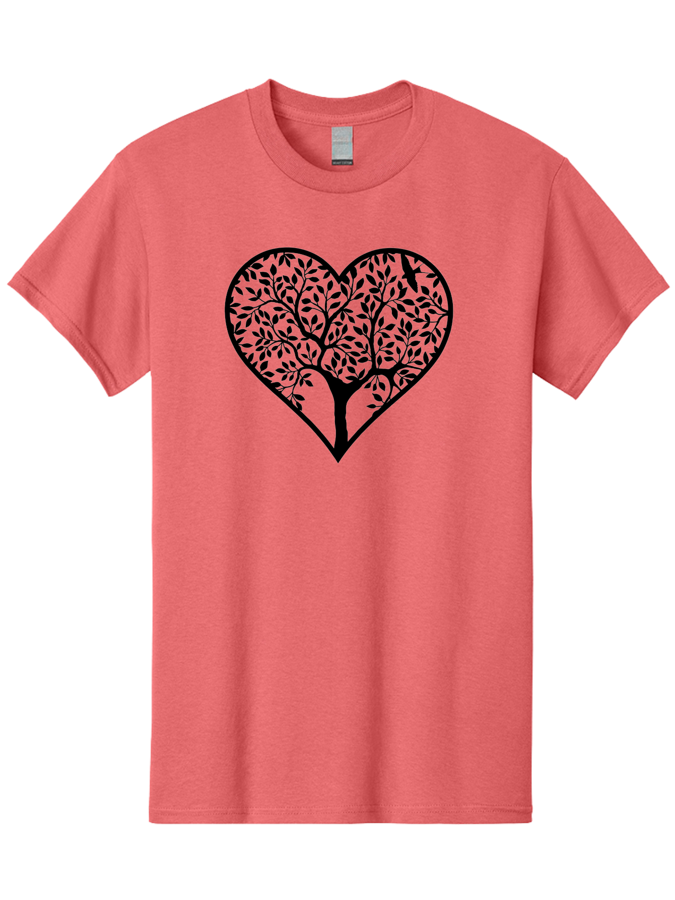 Tree-Of-Life-Heart-1 Men'S Graphic Tee, 100% Cotton, Comfortable Casual Summer Wear, Machine Washable, Tree In Heart Shape, Symbolic Representation, Love For Nature, Eco-Friendly, Black Silhouette Design, Leafy Branches, Valentines Day Theme, Aab306