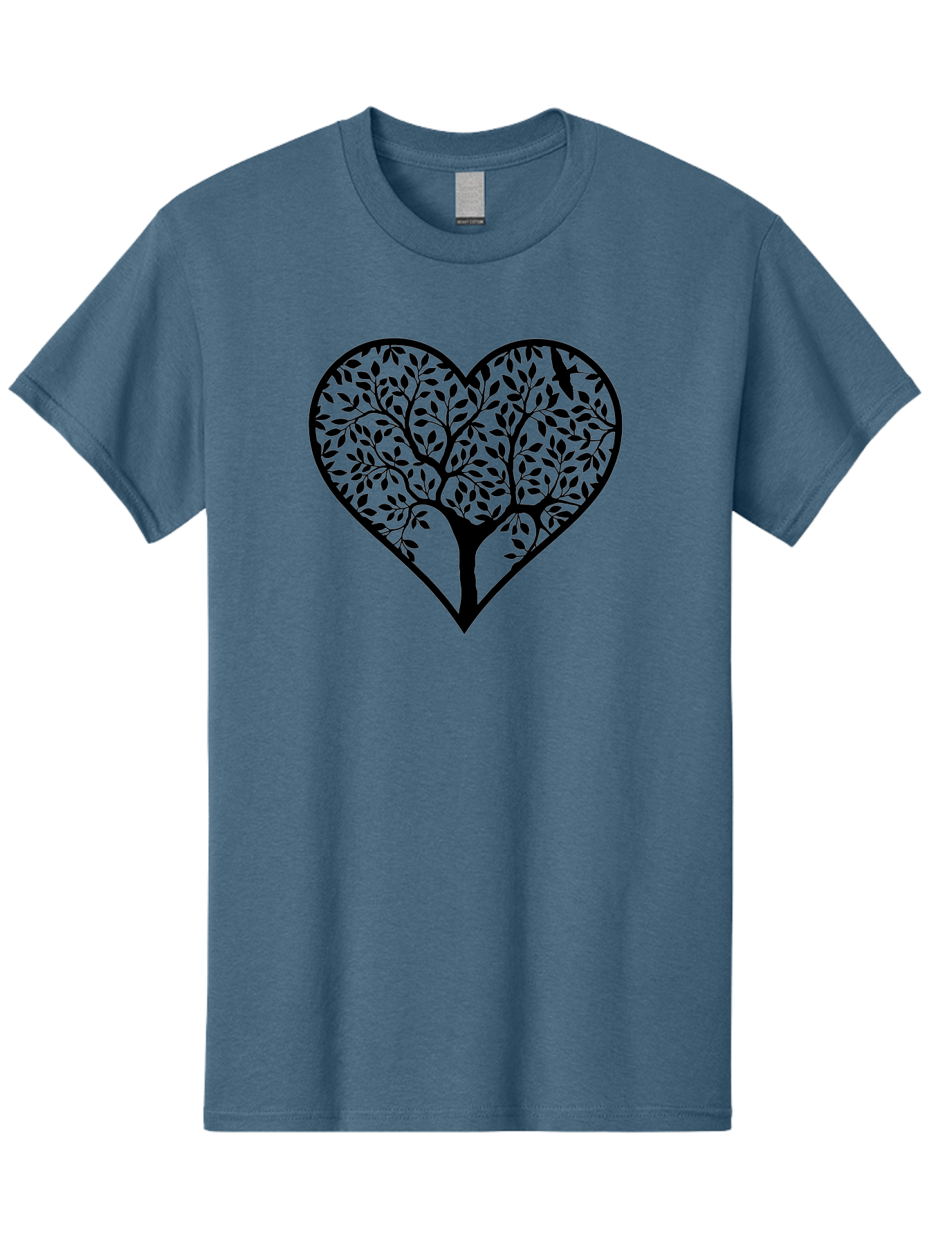 Tree-Of-Life-Heart-1 Men'S Graphic Tee, 100% Cotton, Comfortable Casual Summer Wear, Machine Washable, Tree In Heart Shape, Symbolic Representation, Love For Nature, Eco-Friendly, Black Silhouette Design, Leafy Branches, Valentines Day Theme, Aab306