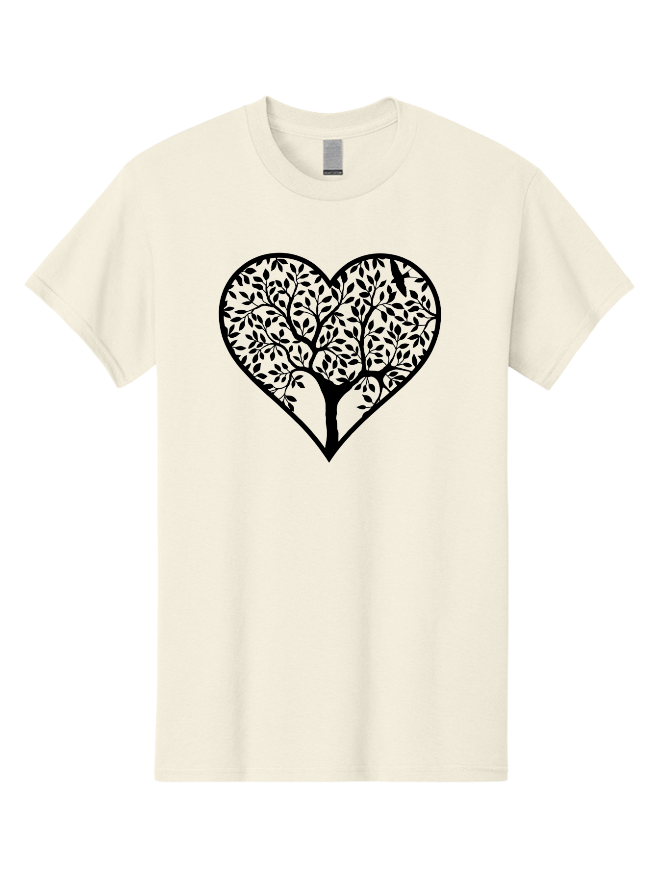 Tree-Of-Life-Heart-1 Men'S Graphic Tee, 100% Cotton, Comfortable Casual Summer Wear, Machine Washable, Tree In Heart Shape, Symbolic Representation, Love For Nature, Eco-Friendly, Black Silhouette Design, Leafy Branches, Valentines Day Theme, Aab306