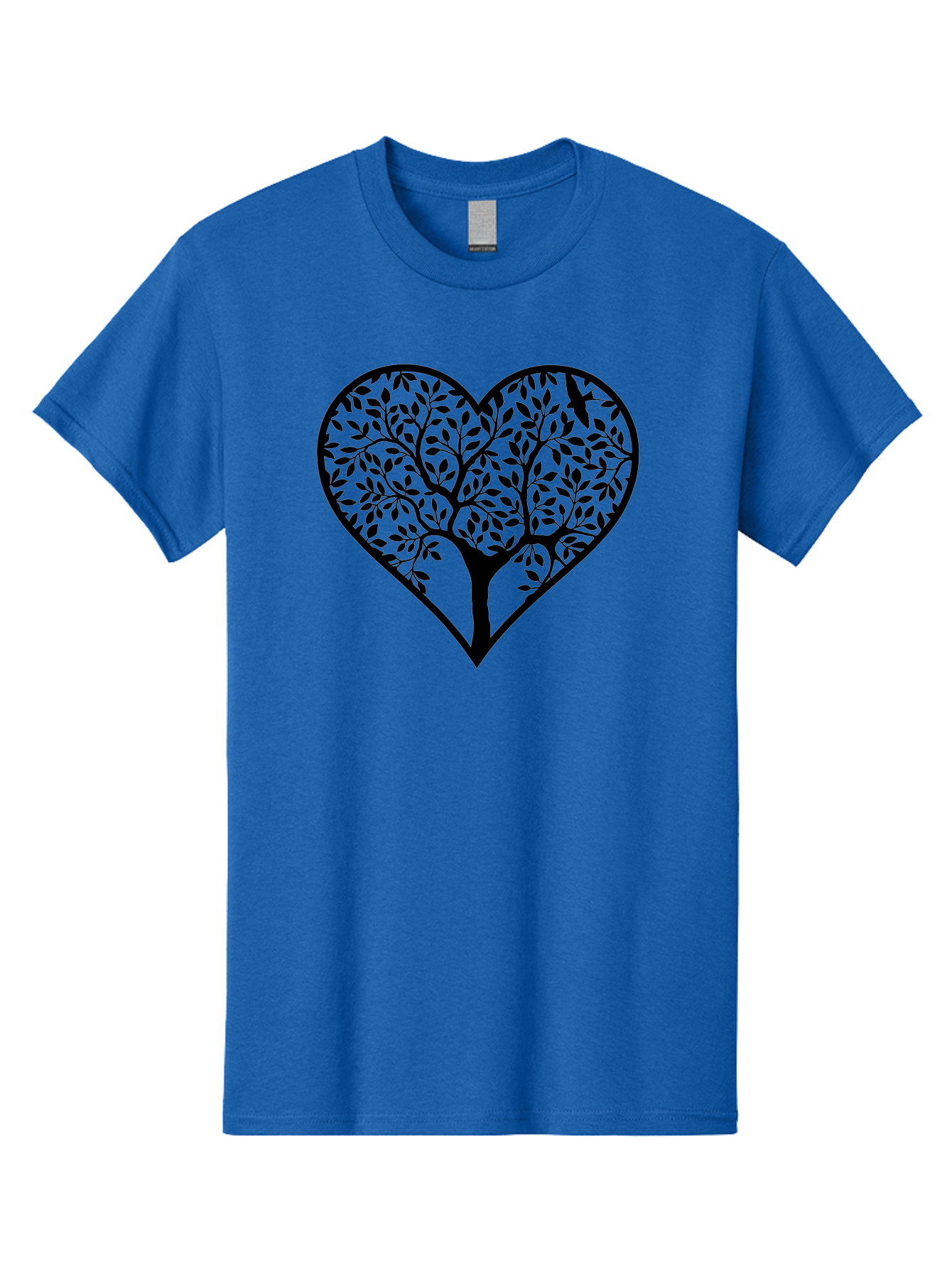 Tree-Of-Life-Heart-1 Men'S Graphic Tee, 100% Cotton, Comfortable Casual Summer Wear, Machine Washable, Tree In Heart Shape, Symbolic Representation, Love For Nature, Eco-Friendly, Black Silhouette Design, Leafy Branches, Valentines Day Theme, Aab306