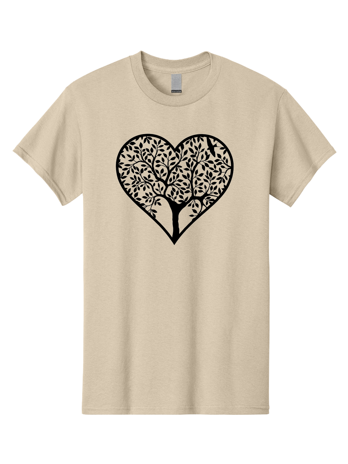 Tree-Of-Life-Heart-1 Men'S Graphic Tee, 100% Cotton, Comfortable Casual Summer Wear, Machine Washable, Tree In Heart Shape, Symbolic Representation, Love For Nature, Eco-Friendly, Black Silhouette Design, Leafy Branches, Valentines Day Theme, Aab306
