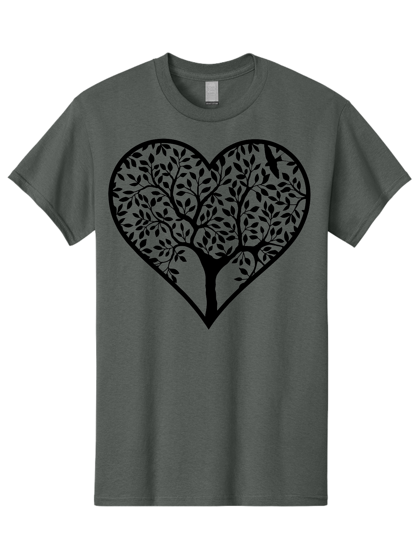 Tree-Of-Life-Heart-2 Men'S Graphic Tee, 100% Cotton, Comfortable Casual Summer Wear, Machine Washable, Tree Of Life, Heart Shape, Black Silhouette, Leaves, Branches, Love Symbol, Nature-Inspired Design, Eco-Friendly, Symbolic Art, Aab307