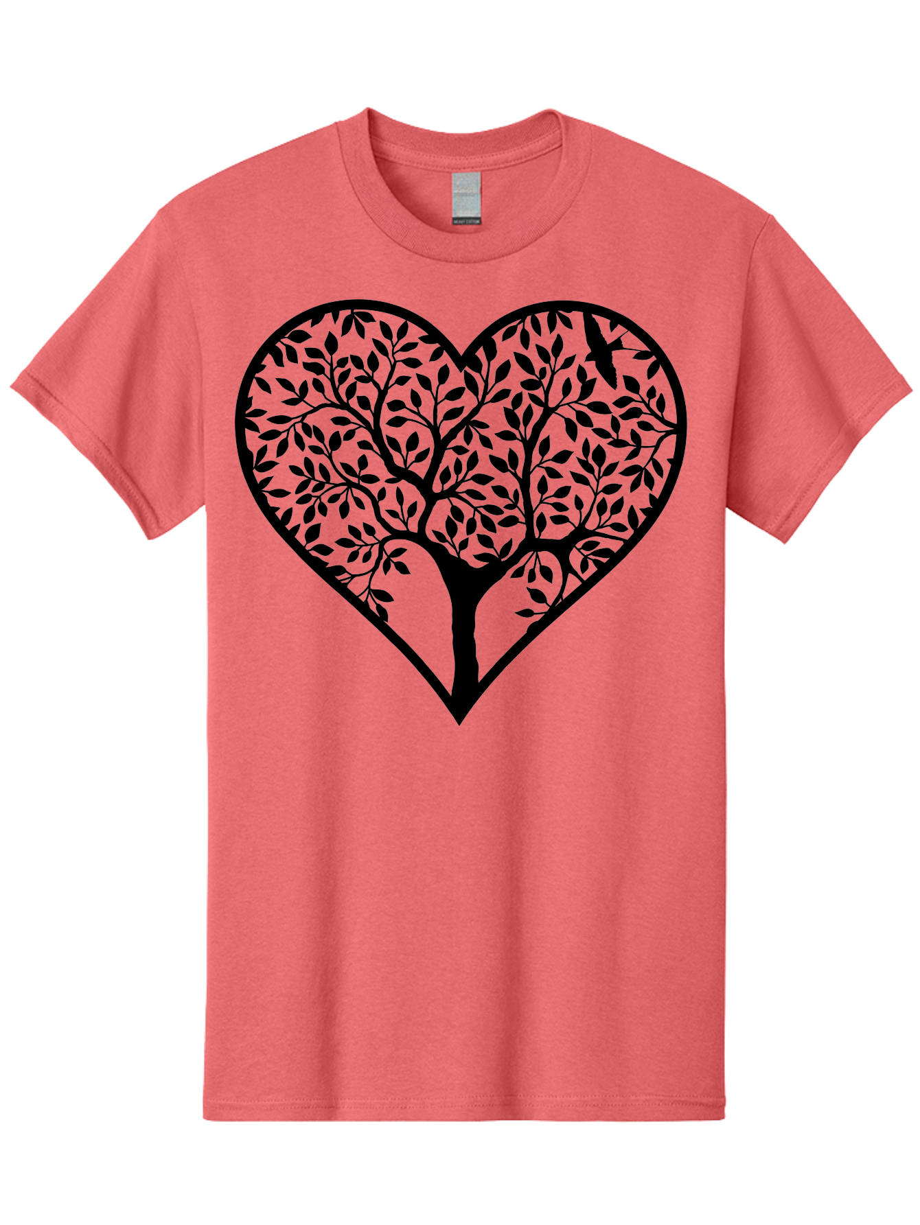 Tree-Of-Life-Heart-2 Men'S Graphic Tee, 100% Cotton, Comfortable Casual Summer Wear, Machine Washable, Tree Of Life, Heart Shape, Black Silhouette, Leaves, Branches, Love Symbol, Nature-Inspired Design, Eco-Friendly, Symbolic Art, Aab307