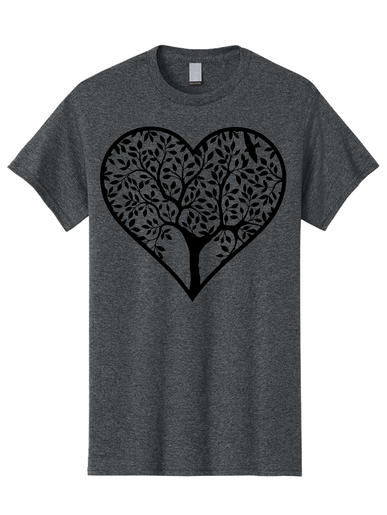 Tree-Of-Life-Heart-2 Men'S Graphic Tee, 100% Cotton, Comfortable Casual Summer Wear, Machine Washable, Tree Of Life, Heart Shape, Black Silhouette, Leaves, Branches, Love Symbol, Nature-Inspired Design, Eco-Friendly, Symbolic Art, Aab307